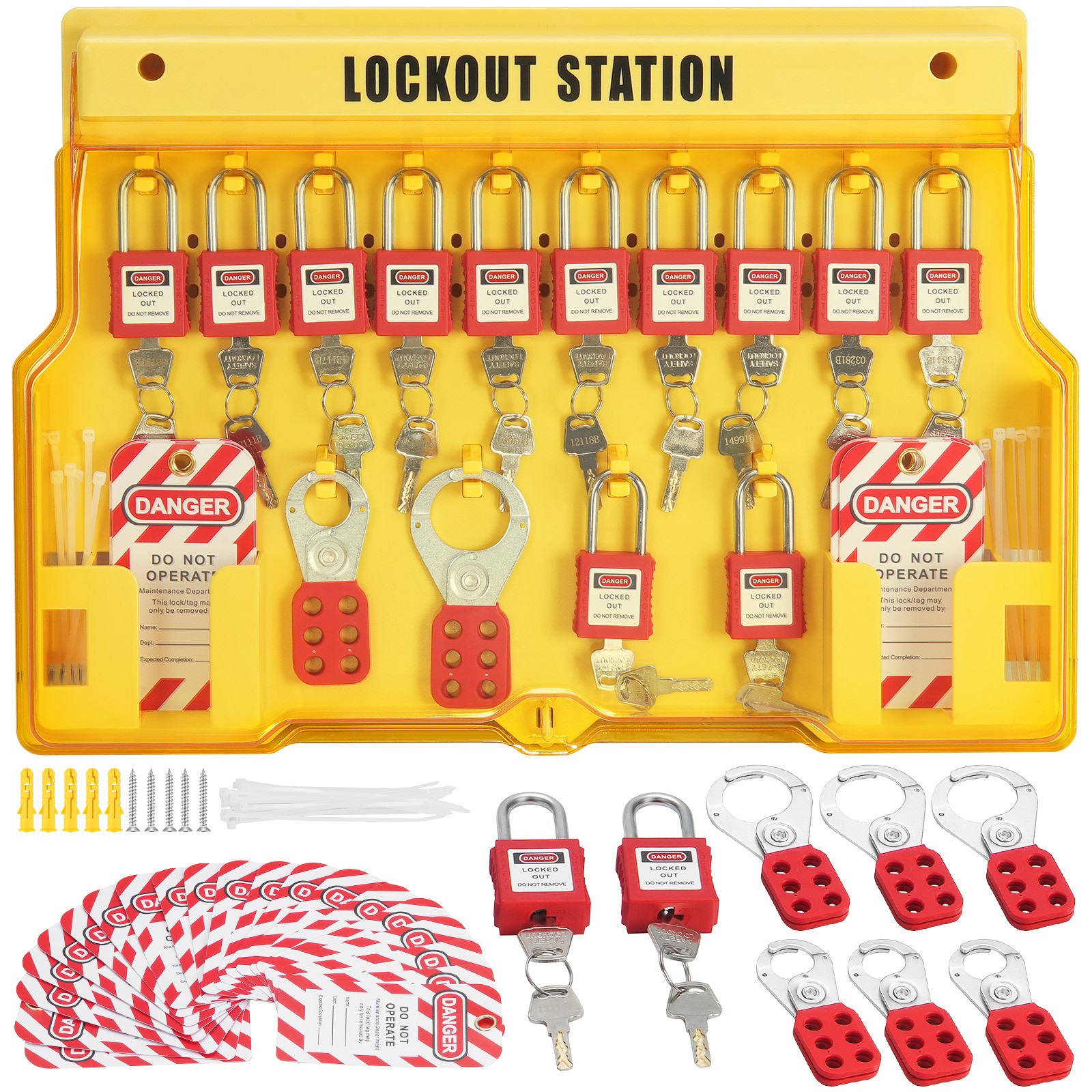 Uimoso 60PCS Electrical Lockout Tagout Kit Safety Padlocks Hasps Tags Ties Board