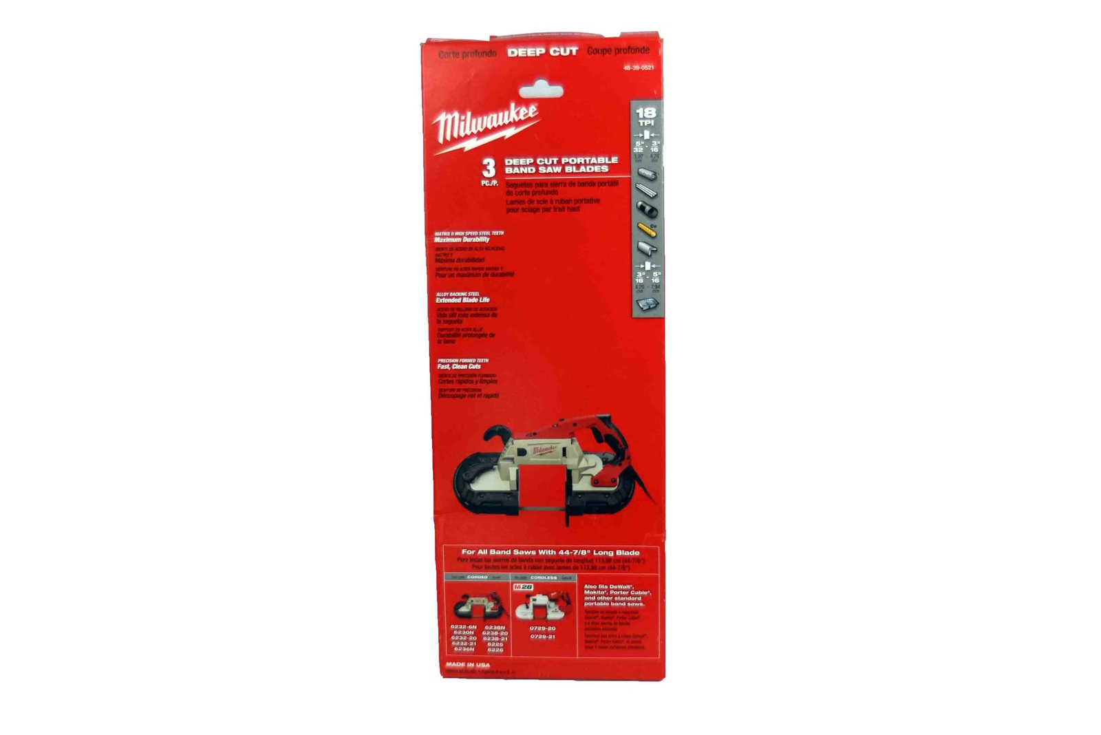 NEW Milwaukee 48-39-0521 18 TPI Standard Deep Cut Portable Band Saw Blade (3 PK)