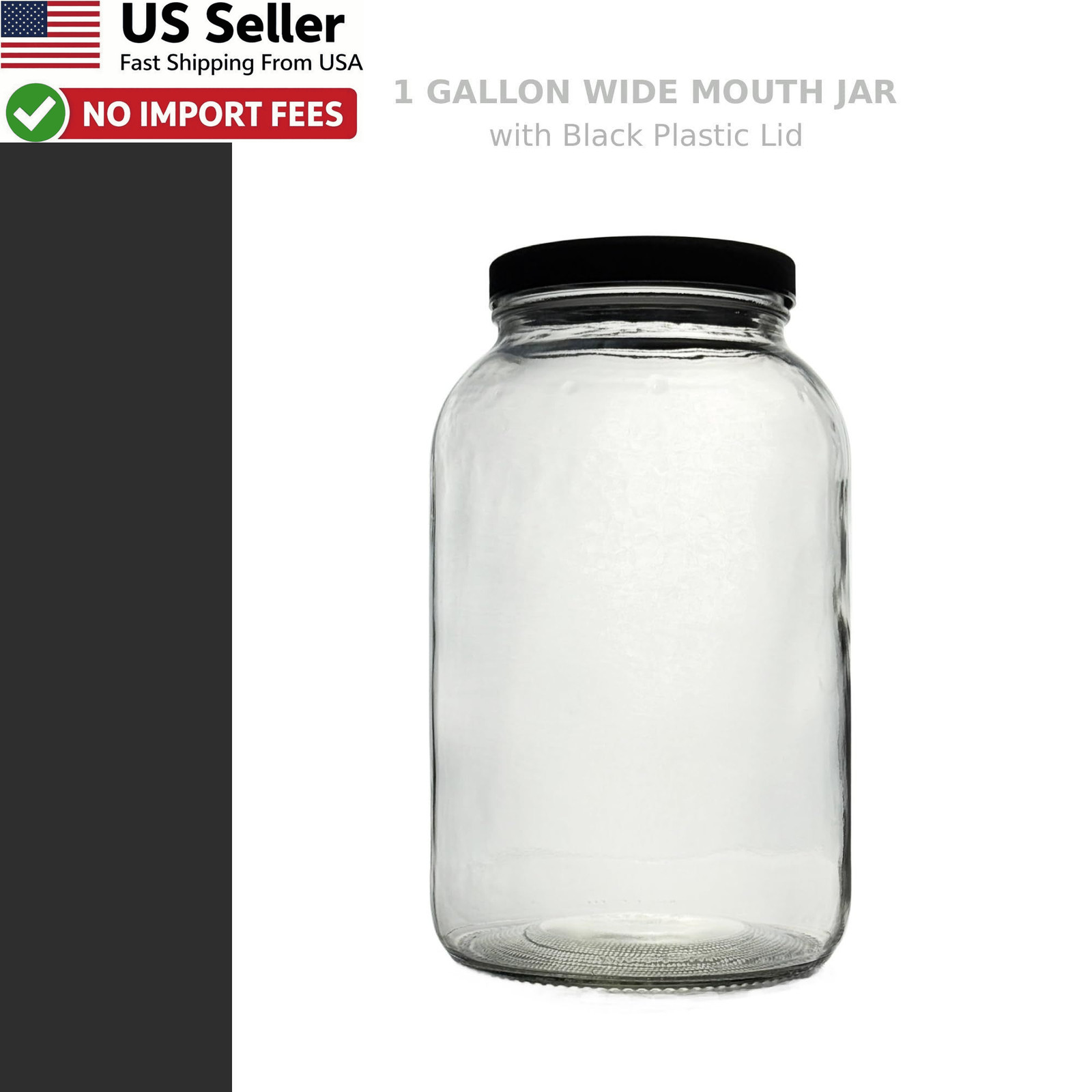 North Mountain Supply 1 Gallon Glass Jar Wide Mouth Plastic Lid Black FROM USA