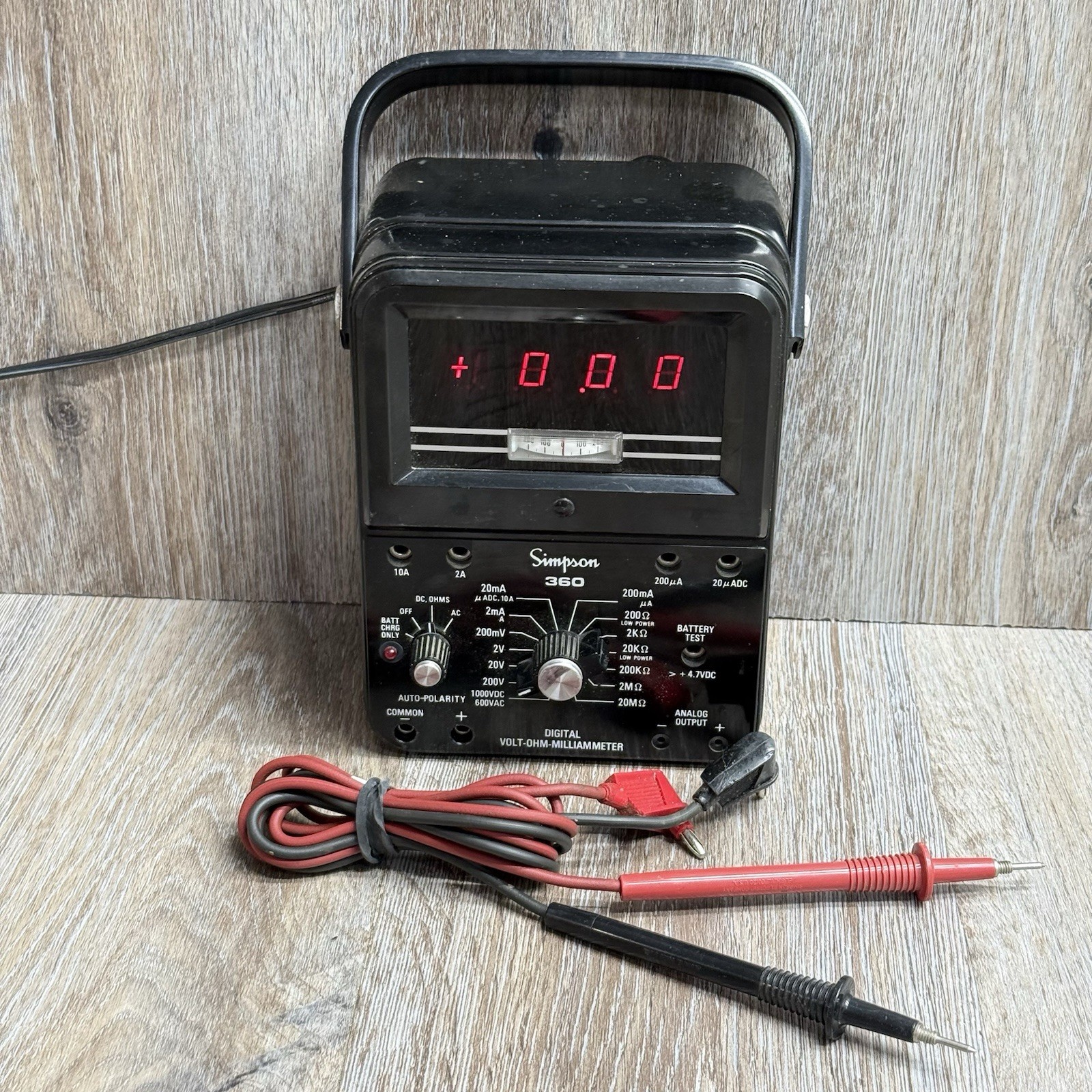 RARE VTG Simpson 360-2 Digital Volt-Ohm-Milliammeter -POWERS ON- Leads Included