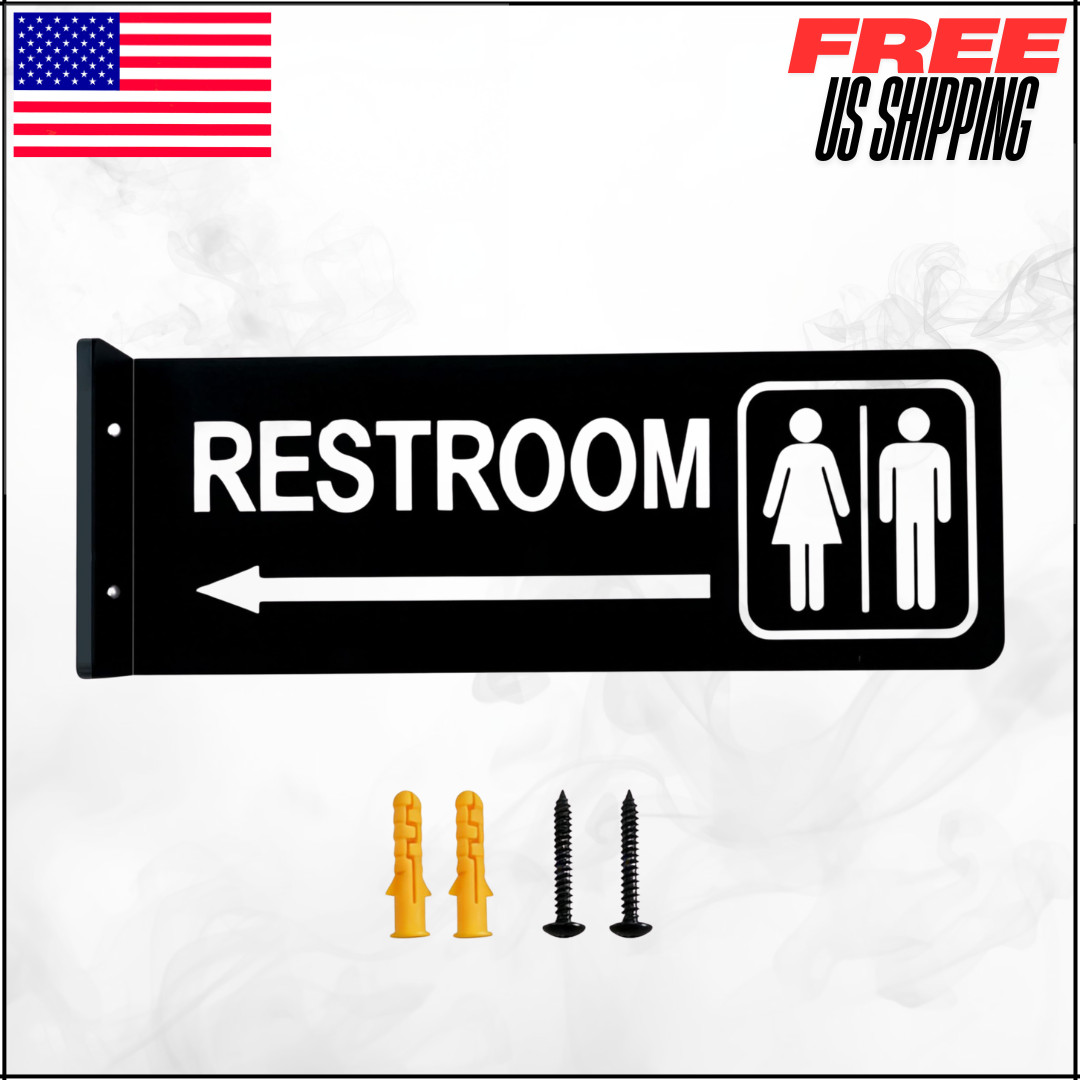 Double-Sided Restroom Sign W/ Arrow 12″x4″ Premium Frosted Acrylic Black