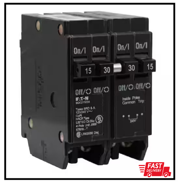 BR 1-15 Amp 2 Pole and 1-30 Amp 2 Pole BQC (Common Trip) Quad Circuit Breaker