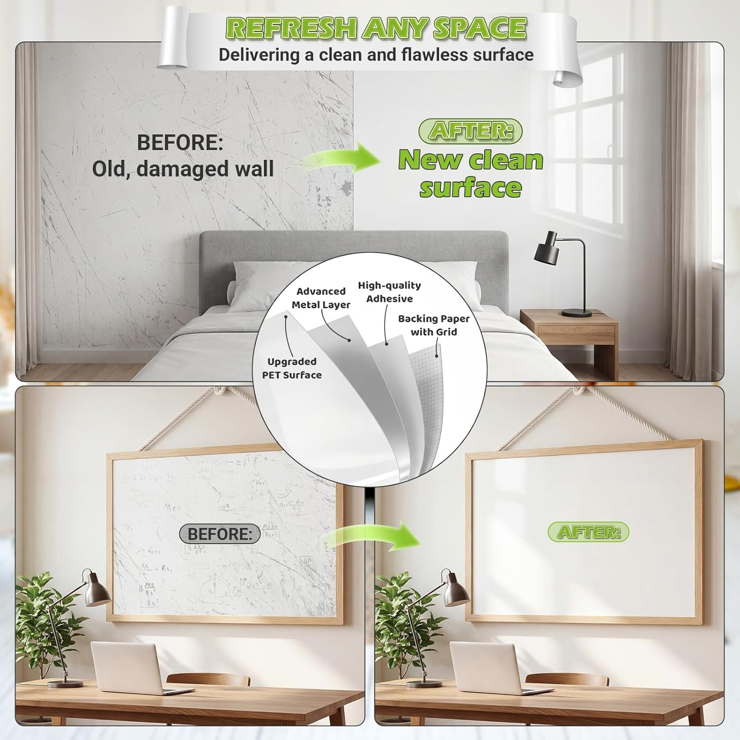 Whiteboard Sticker for Wall, 4X6Ft White Board Paper, Super Sticky Dry Erase Wal