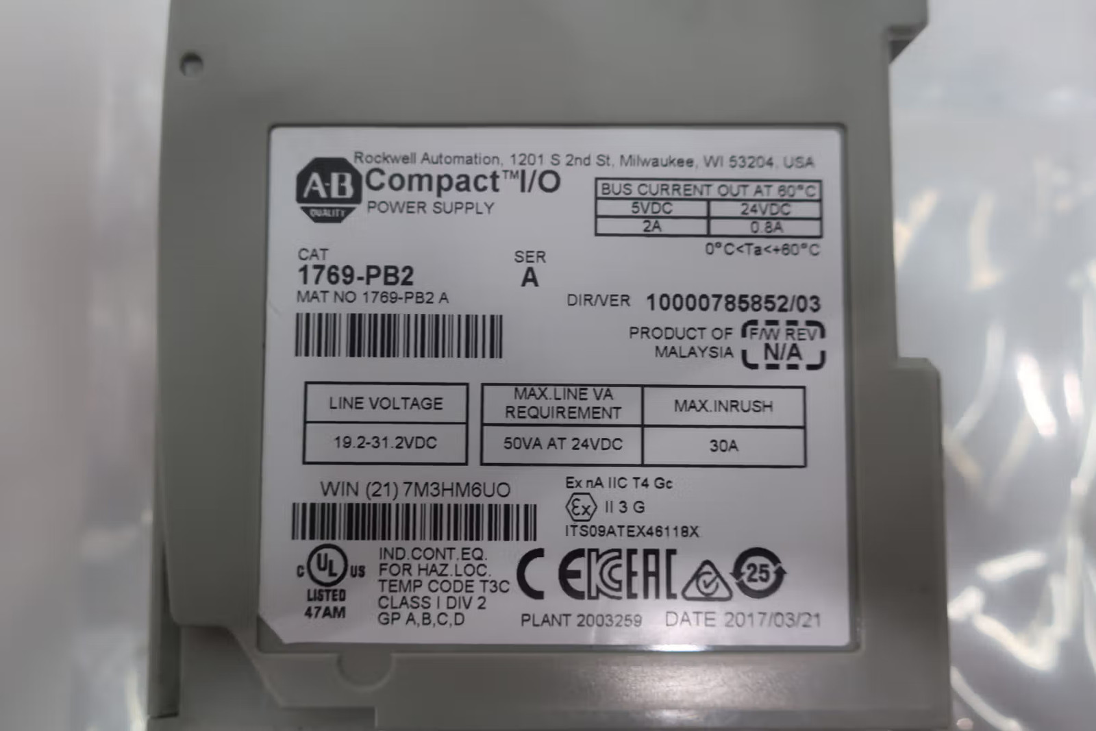 Allen Bradley 1769-PB2 Compact I/o Power Supply Module Ser A