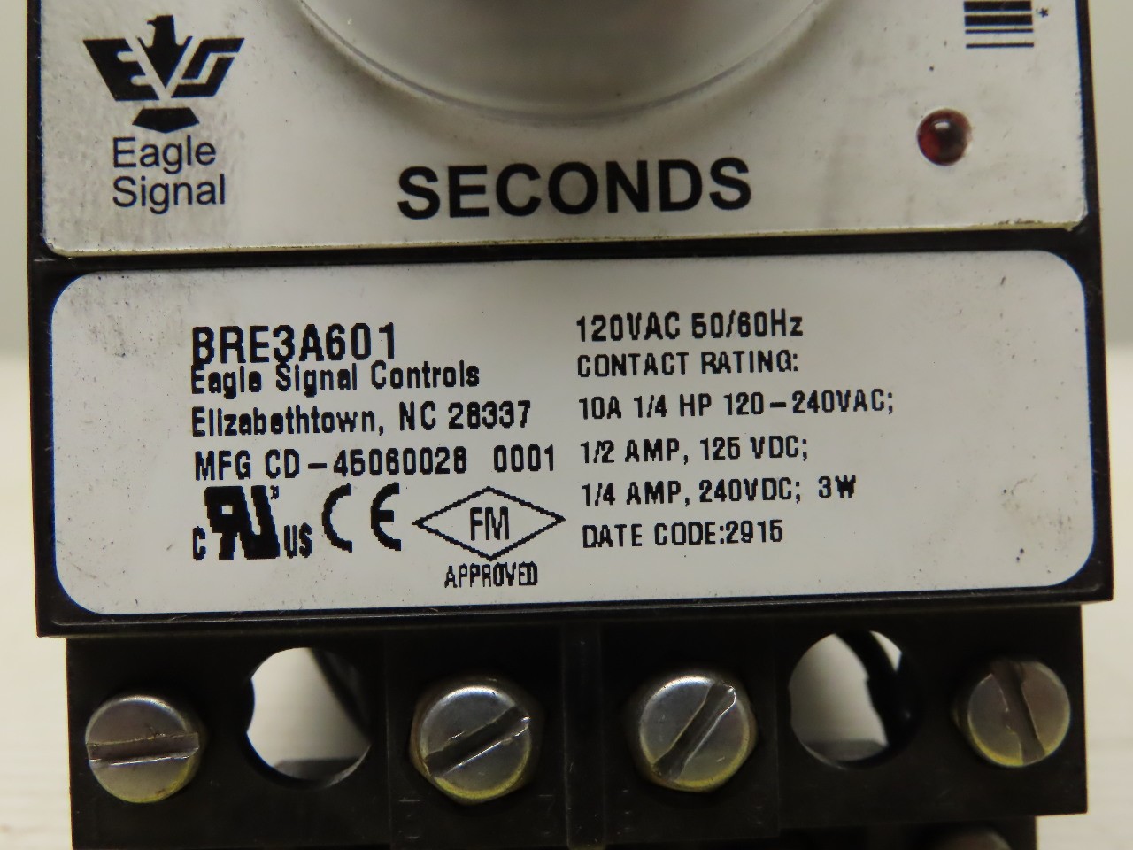 Eagle Signal BRE3A601 Relay Timer 120 Volt 0-15 seconds