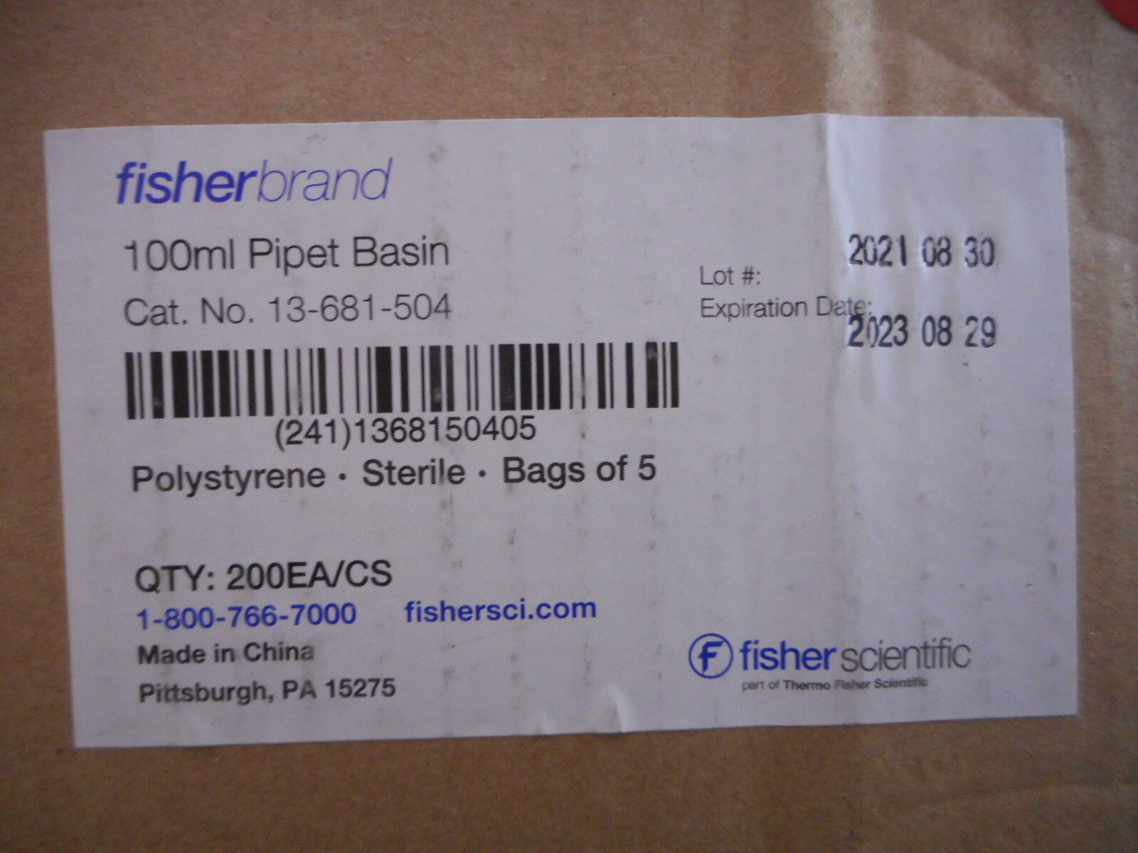 FISHERBRAND Disposable Pipette Basin 100mL 13681504 (200/cs)