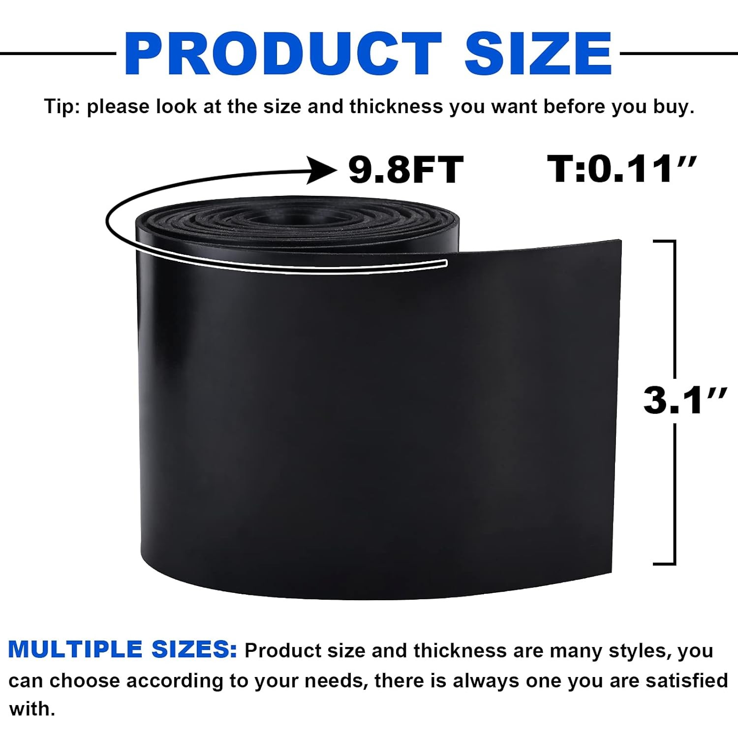 Neoprene Rubber Strips Solid Rubber Rolls 3.2in x 1/8in x 10Ft Leveling/Sealing