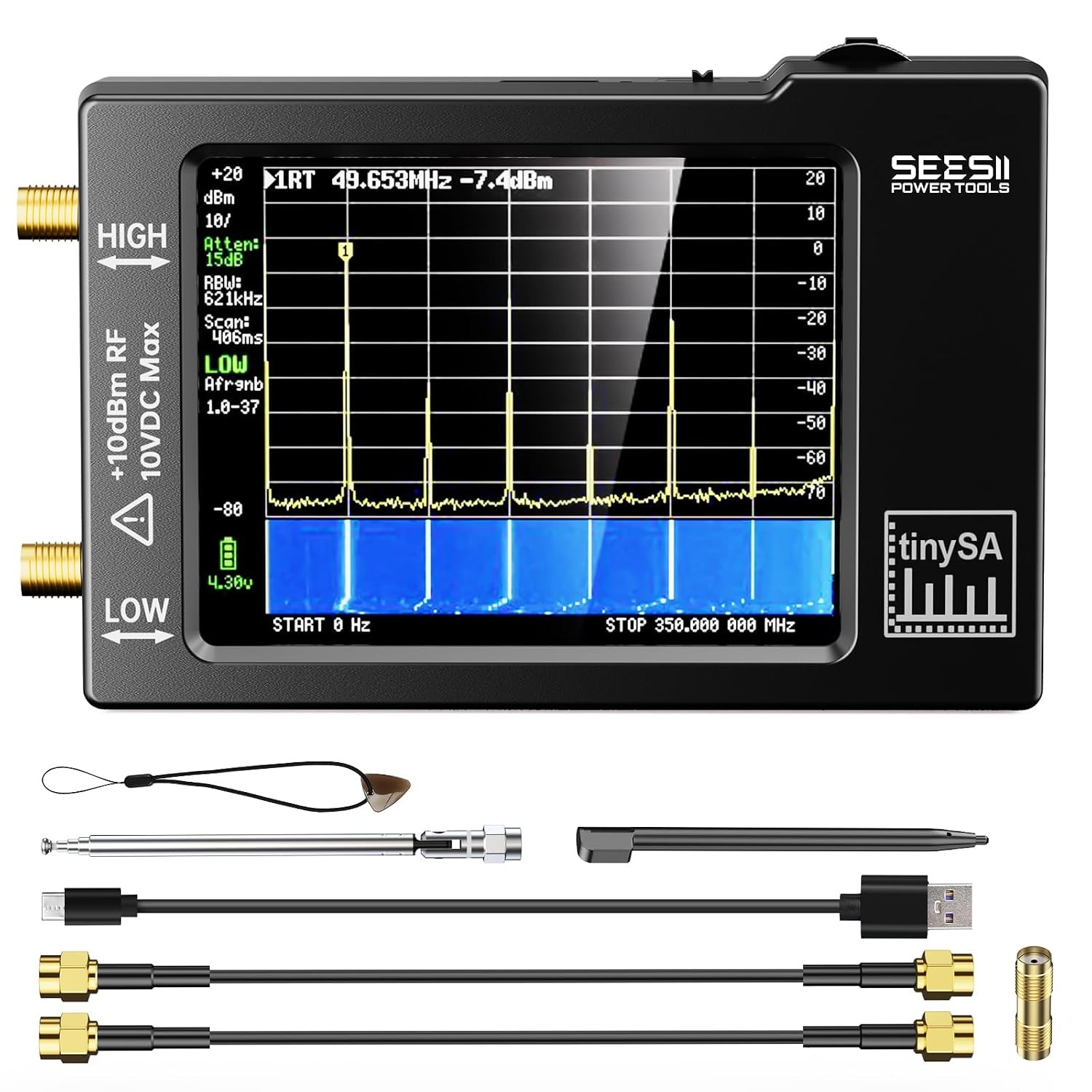 TinySA Tiny Spectrum Analyzer Frequency Analyzer 100kHz to 960MHz MF HF Used