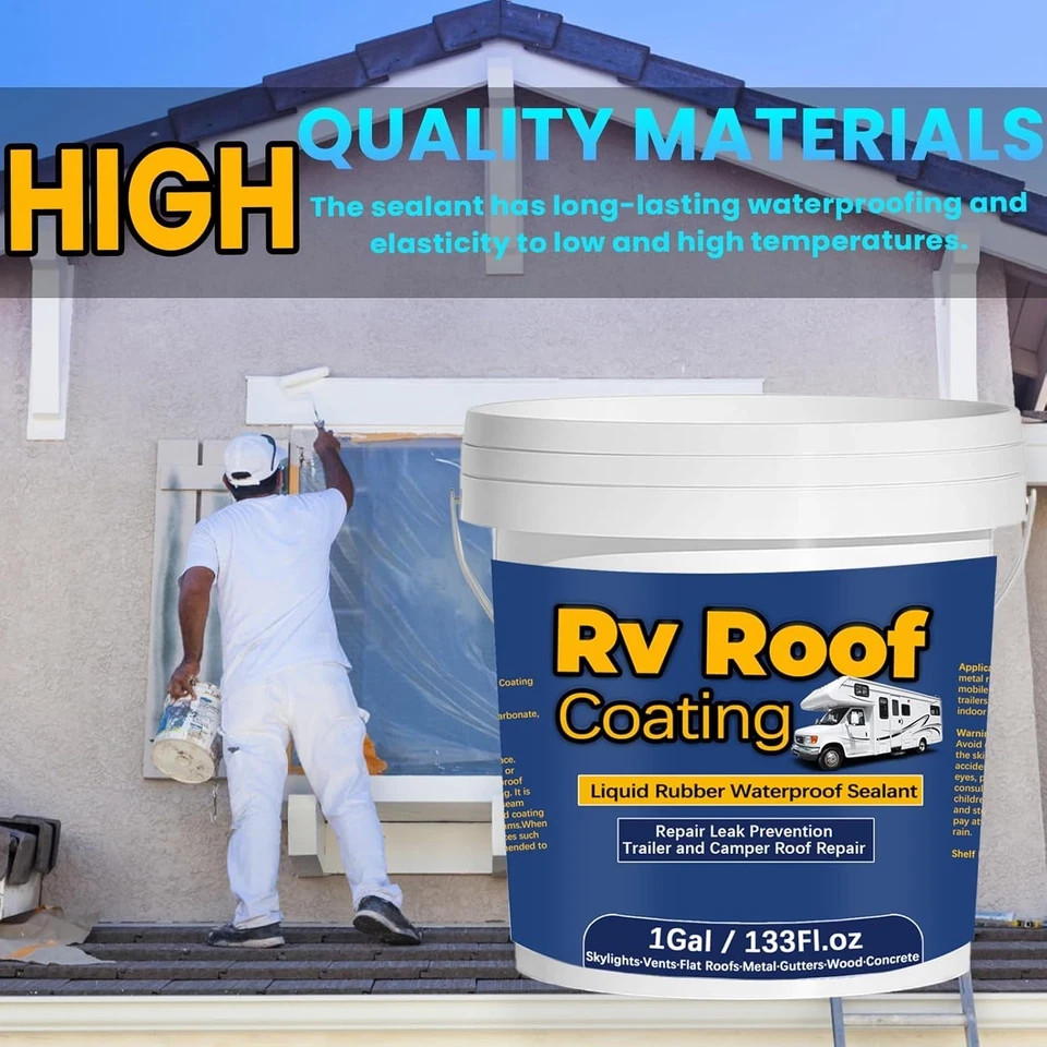 1Gal/133Fl.Oz Liquid Rubber Rv Roof Coating White Waterproof Sealant Camper Roof