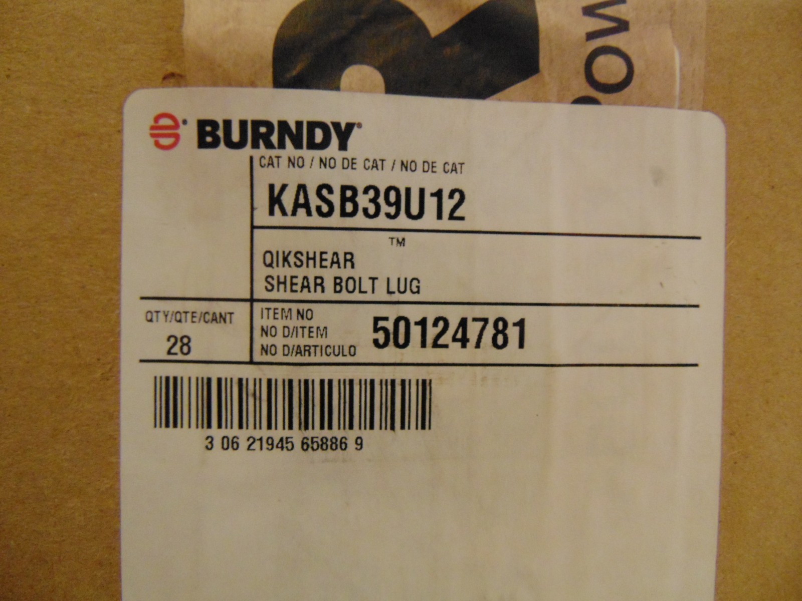 2 KASB39U12 Burndy Terminal QIKSHEAR Lug Series, 600-750 kcmil 1-hole Shear Bolt