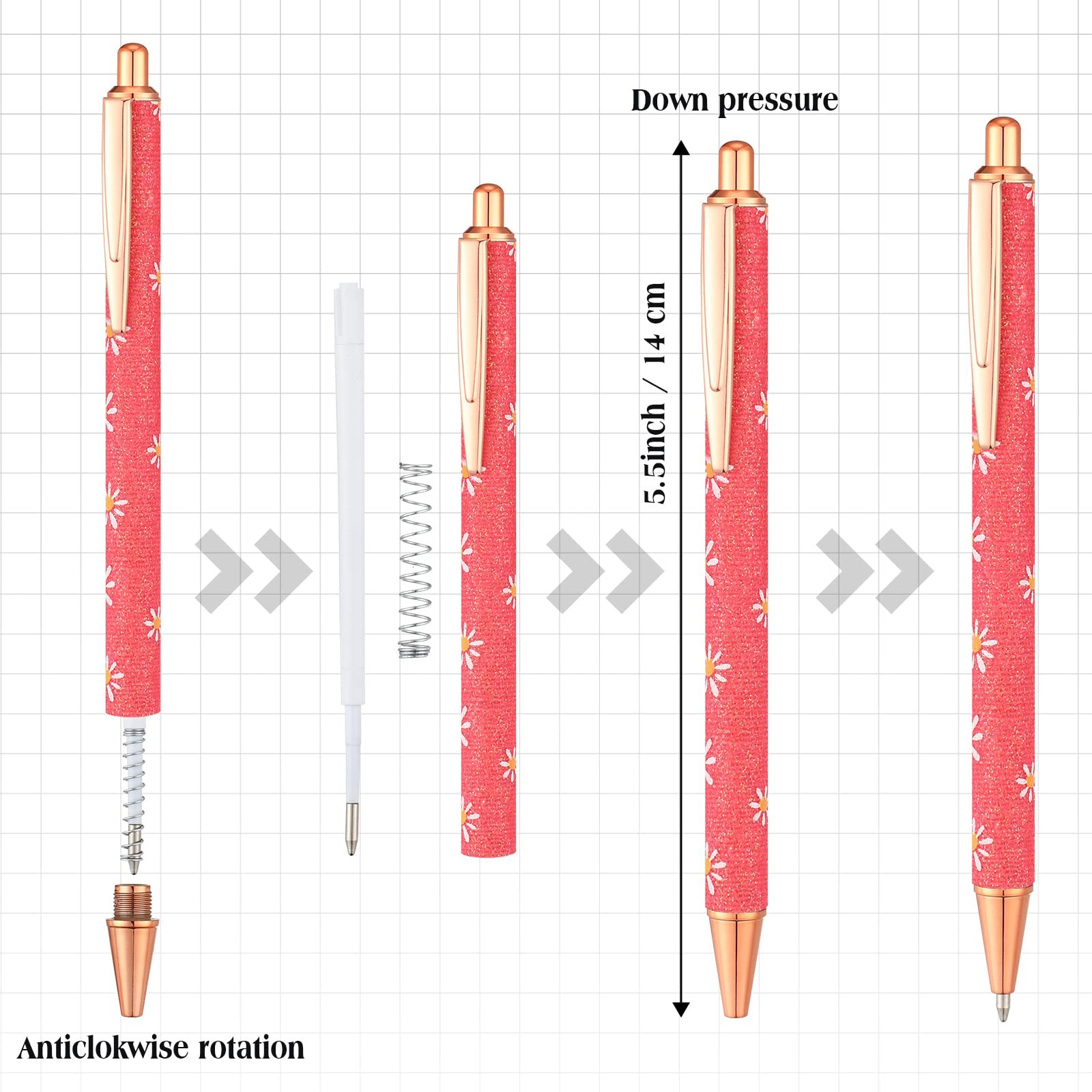 16 Pcs Fancy Pens for Women Glitter Pretty Cute Daisy Pens Sparkly Retractabl…