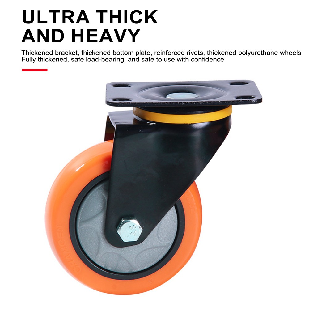 2 / 4 Pack Heavy Duty Swivel Plate Caster Wheels 3″ 4″ 5″ Polyurethane Wheels