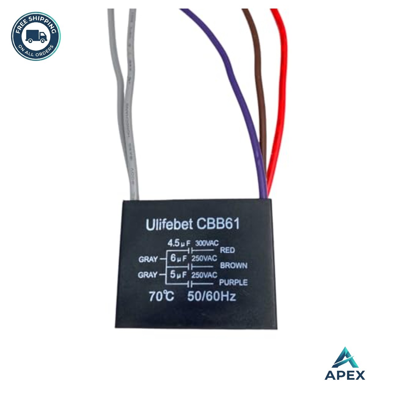 Ceiling Fan Capacitor CBB61 4.5uf 6uf 5uf 5 Wire 250V AC 50/60Hz Rectangular