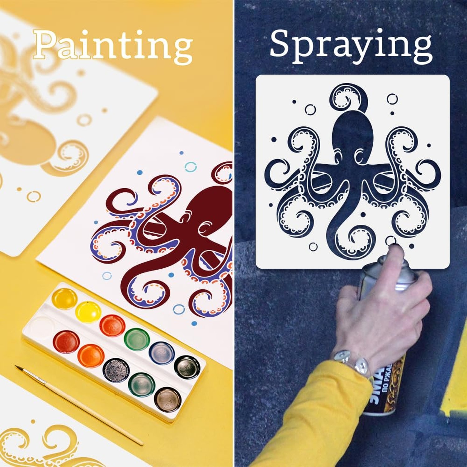 Octopus Sea Wall Stencil Template 11.8 x 11.8 Inch Reusable Plastic Ocean The…