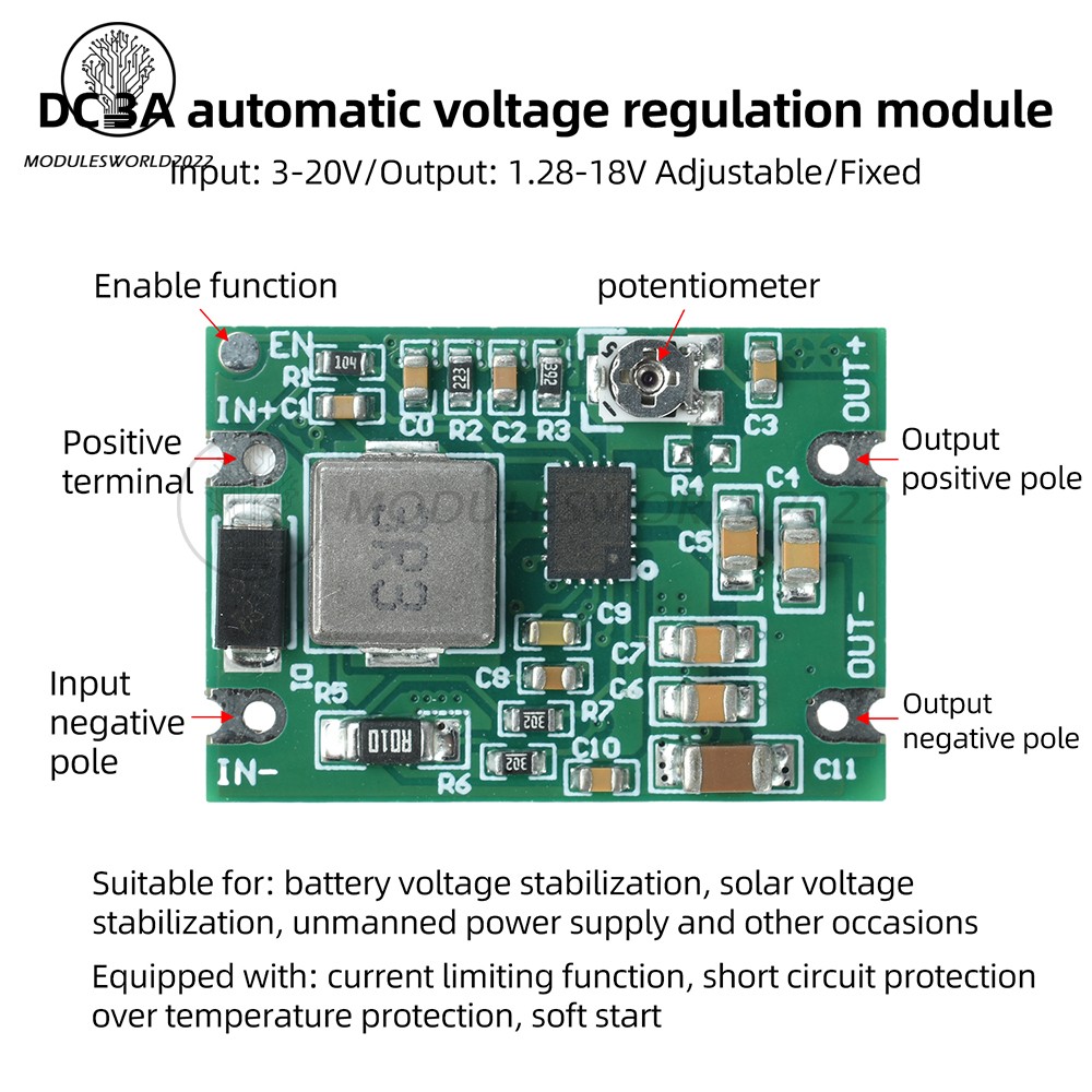 DC 3–20V to 1.2–18V Buck-Boost Module Regulated Power Supply Module for Battery