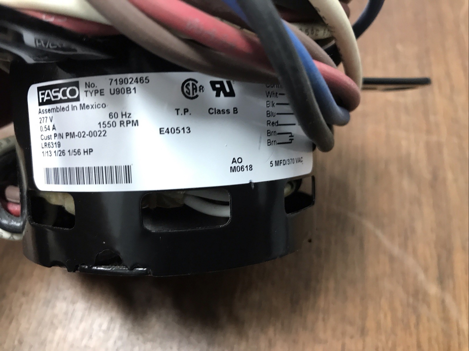 Fasco fan motor 71902465 Type U90B1 277v 1550 RPM