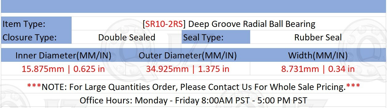 [Qty.8] New SR10-2RS Stainless Ball Bearing [0.625″ Bore X 1.375″ OD X 0.34″ W]