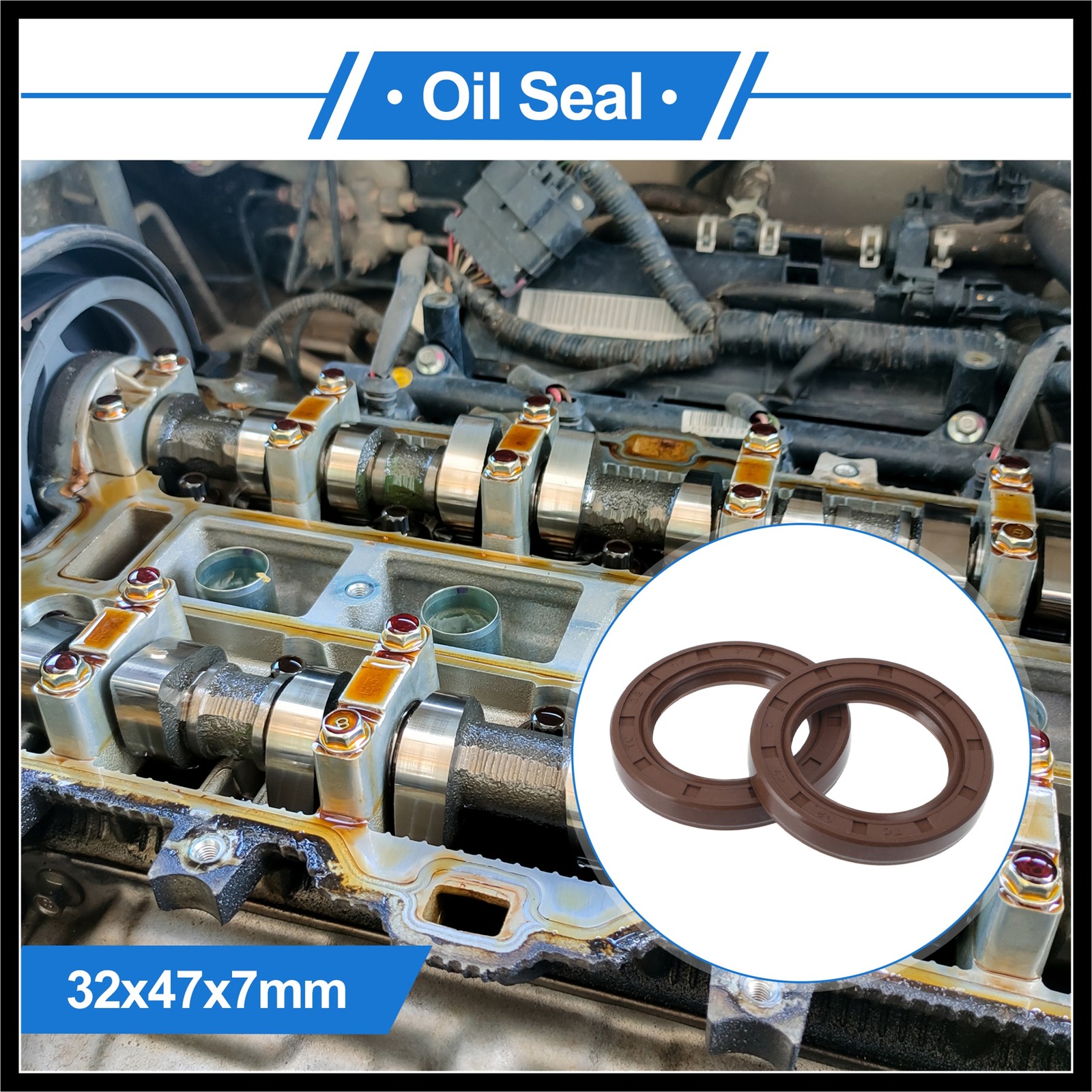 Oil Seal Seal Ring Rotary Shaft Seal FKM Rubber 32x47x7mm Brown 2Pcs
