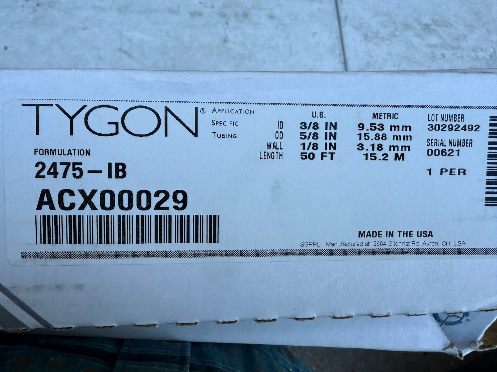 TYGON ACX00029 Tube By SAINT-GOBAIN 50’