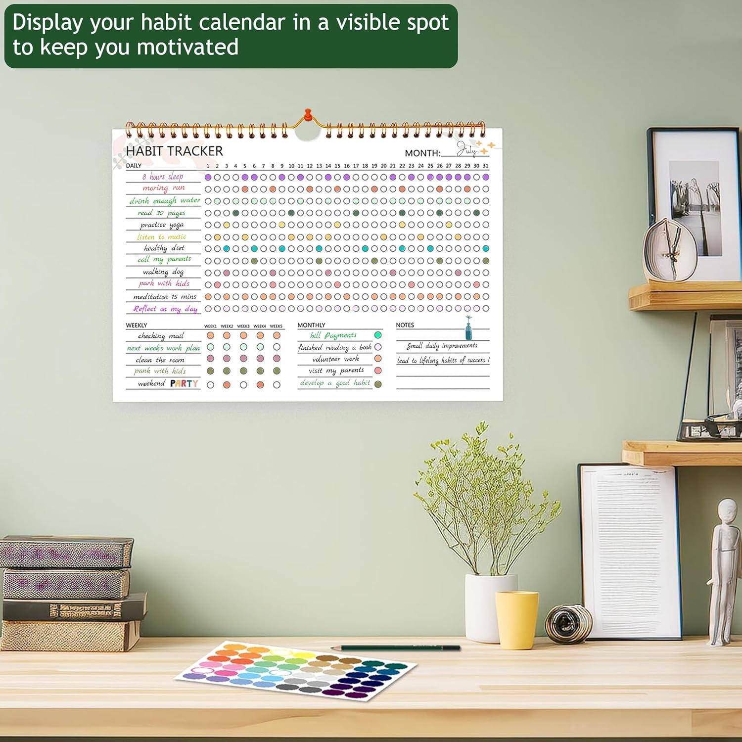 Habit Tracker Calendar – 12 Months Undated Daily Goal and beige