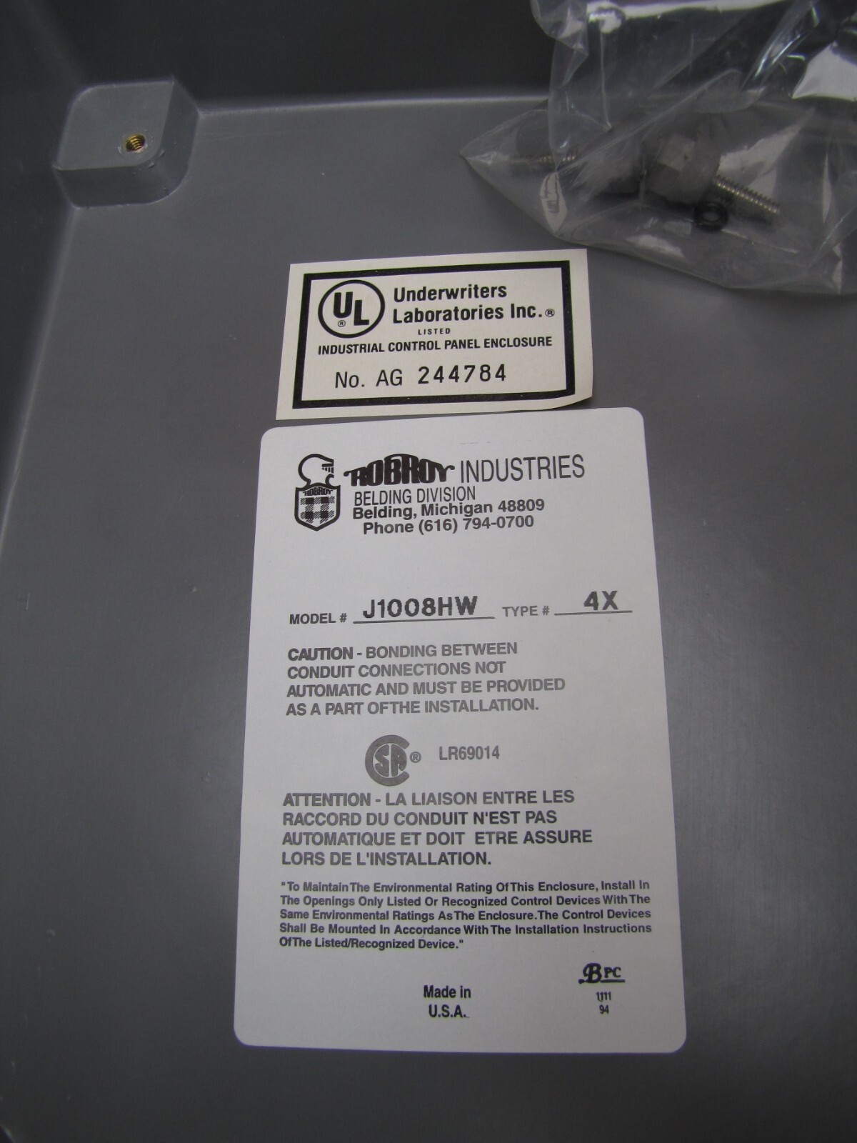 10″x8″x4″ Fiberglass Hinged Enclosure Box Stahlin 25341008 J1008HW 4X – NIB