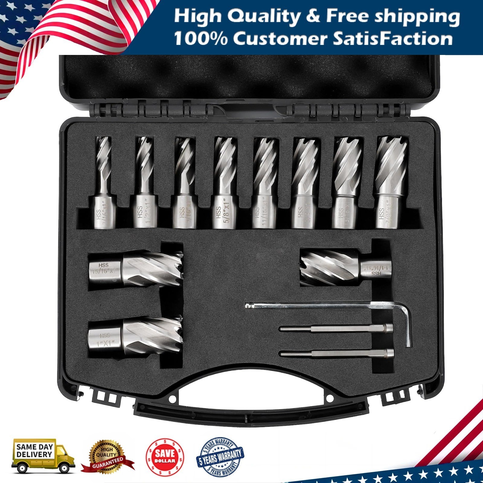 13 Pc Annular Cutter Set HSS Mag Drill Bits Kit 1″ Cutting Depth Universal Shank