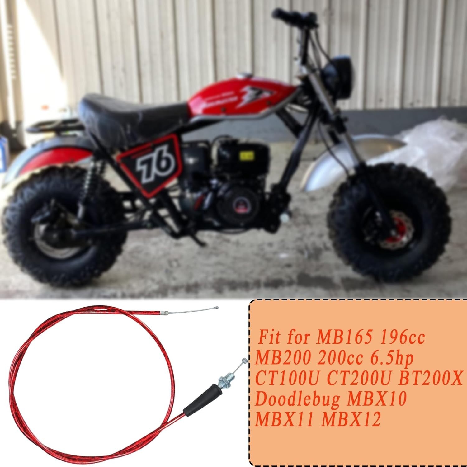 50 Inch Throttle Cable for 79cc 80cc 97cc 196cc 200cc 212cc 6.5hp Mini Bike Red