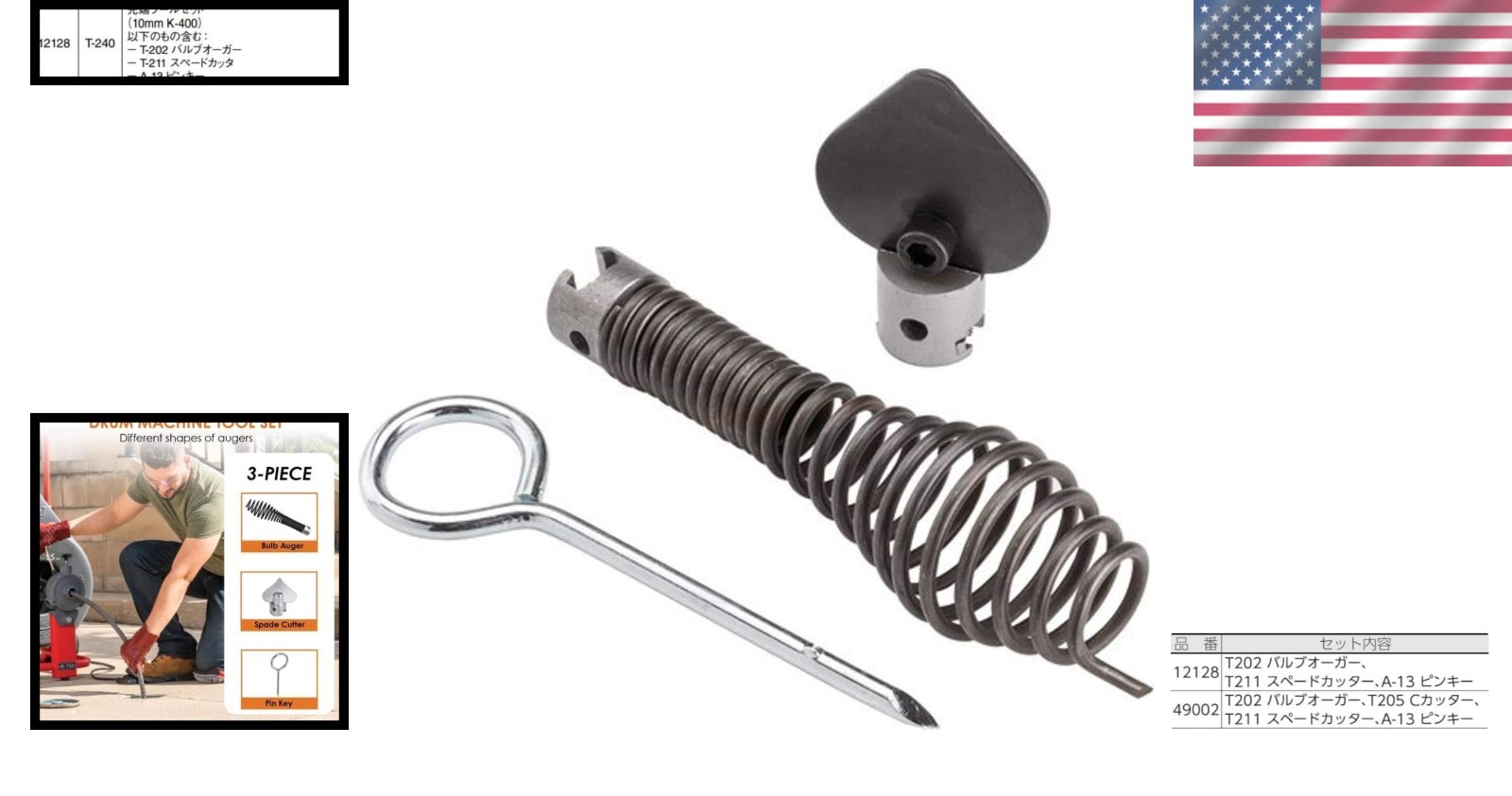 Hand-Powered 12128 T-240 Tool Set with Auger & Spade Cutter for Professionals
