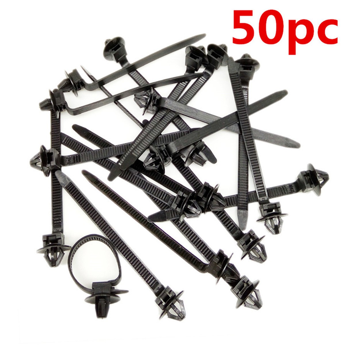 50PCS Nylon Cable Tie Fastener Clips Car Loom Hose Clamp Fastening Zip Strap Kit