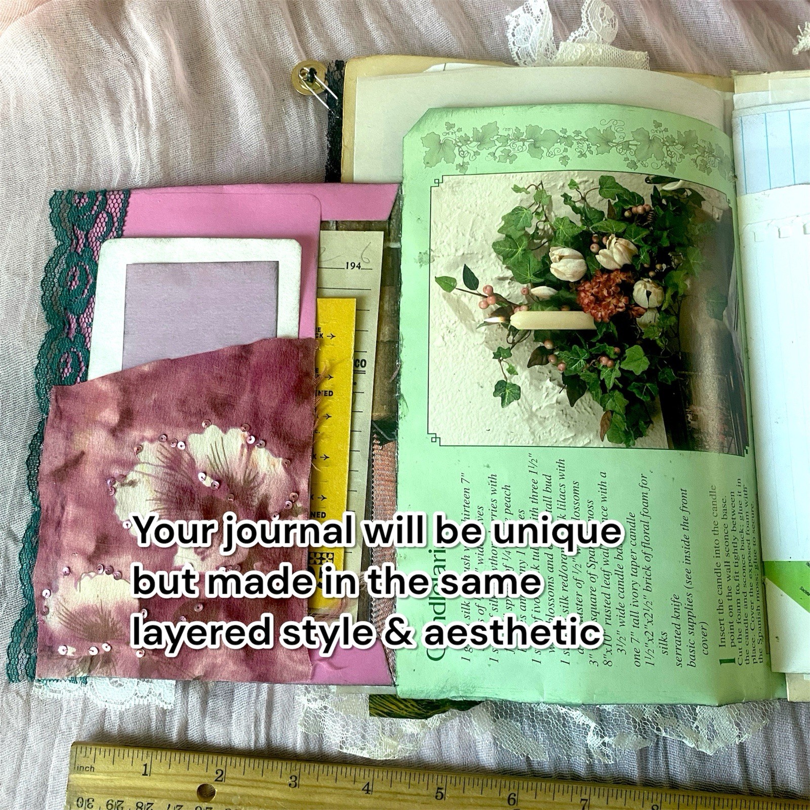 Handmade Shabby Chic Layered Junk Journal – Romantic Floral Scrapbook Diary Book