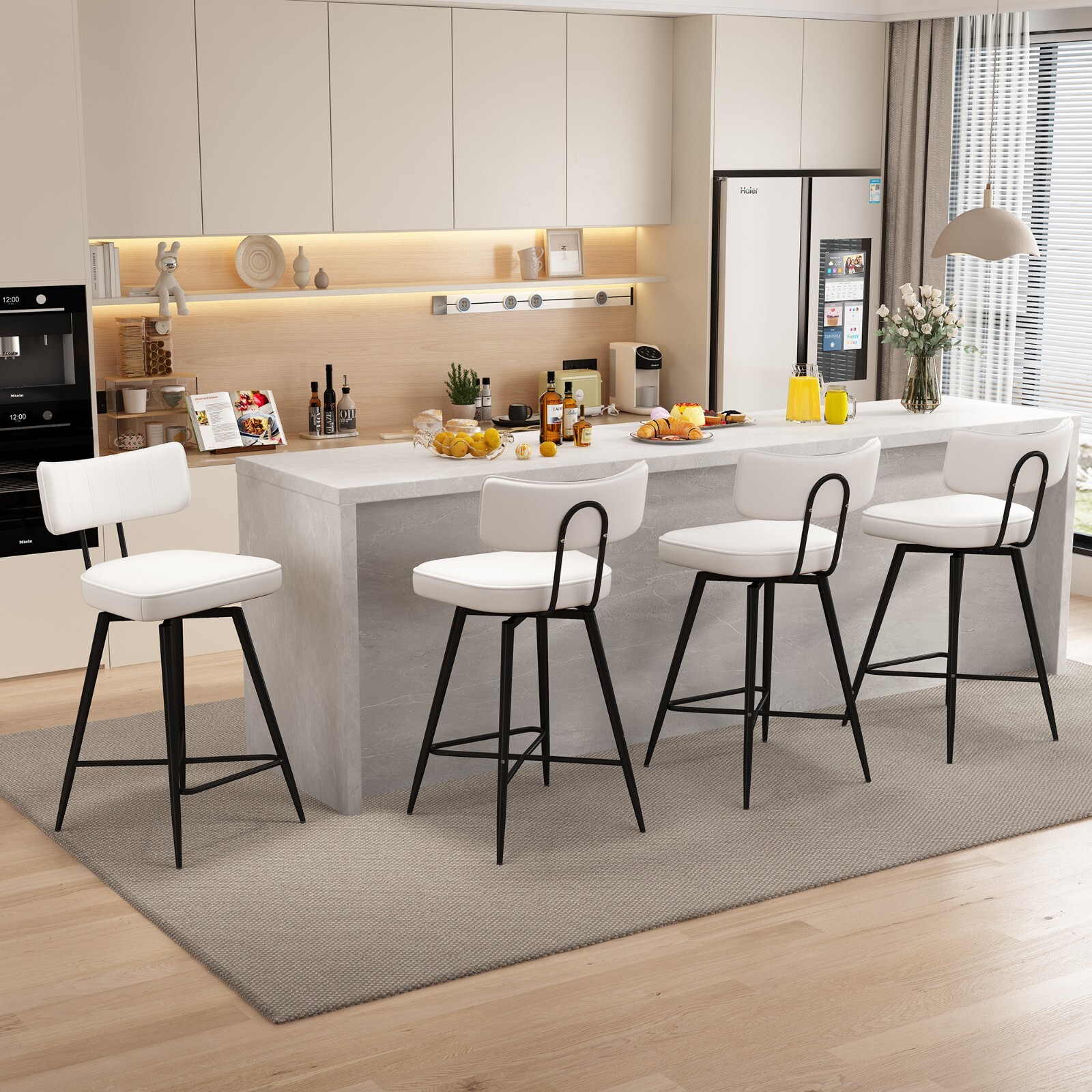 26″ Swivel Bar Stools Set of 4 Counter Height Barstools for Kitchen Island White