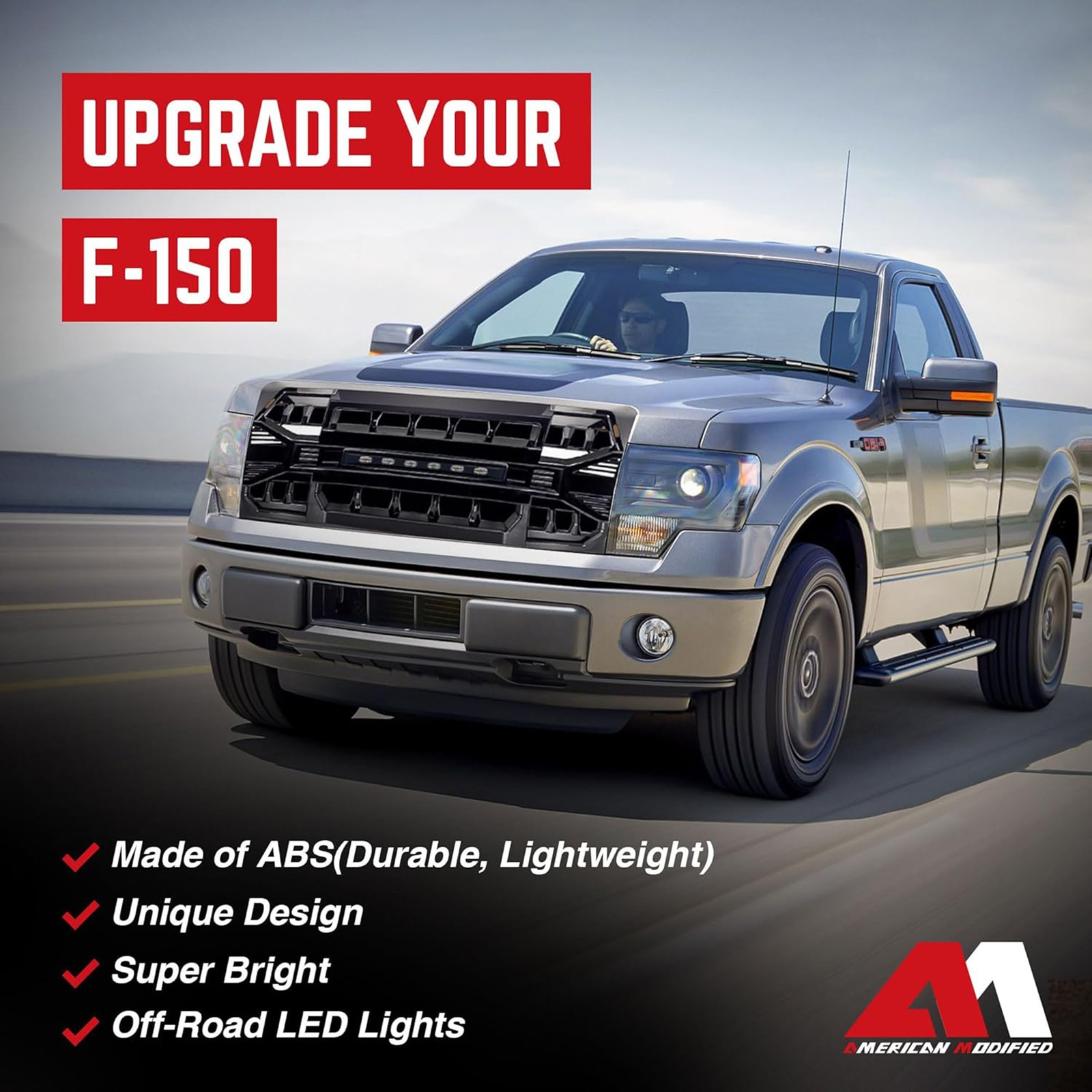 AMERICAN MODIFIED Front Armor Grille Compatible w/ 09-14 Ford F150, Glossy Black