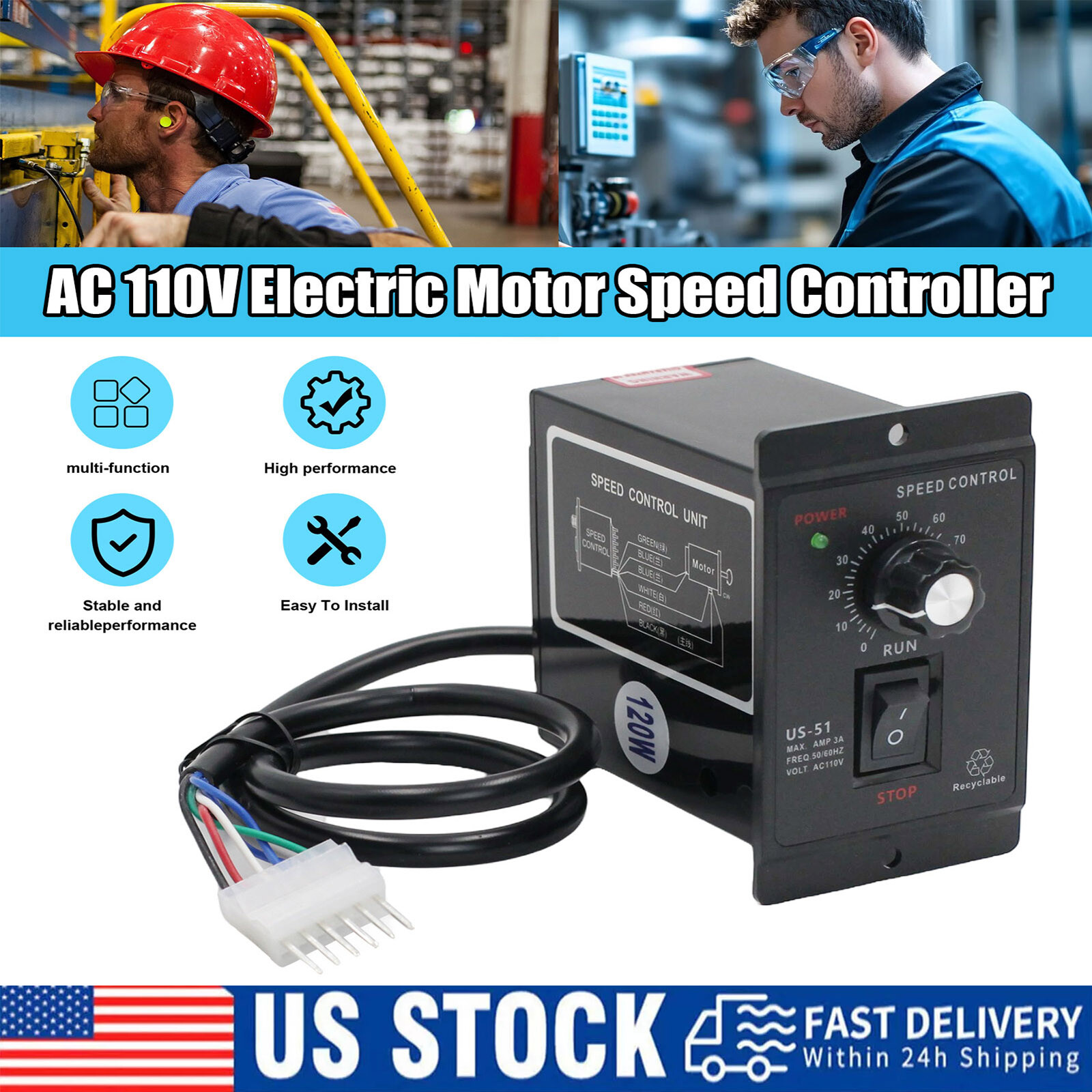 AC 110V to DC 90V Forward Reversible Regulator 120W DC Motor Speed Controller us