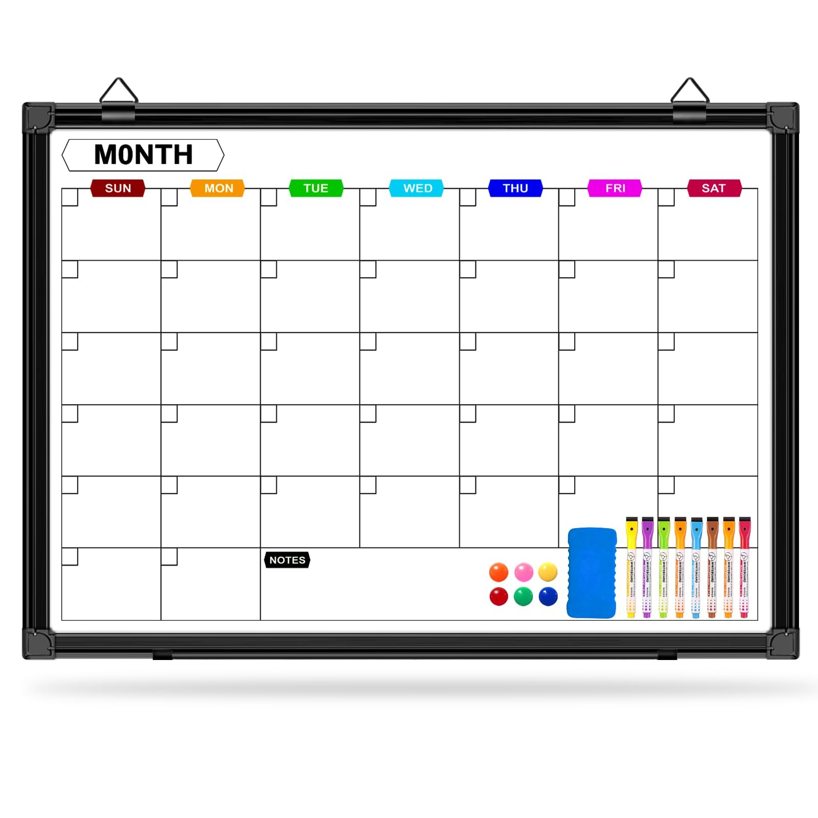 Monthly Dry Erase Whiteboard Calendar 24 x 18 in, Wall Mount, Aluminum Frame