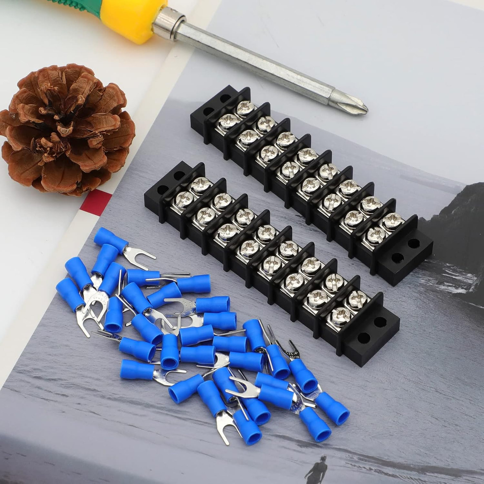 Terminal Block,2 Pack 8 Circuits 20-30A 200v-450v Dual Row Screw Terminals Strip