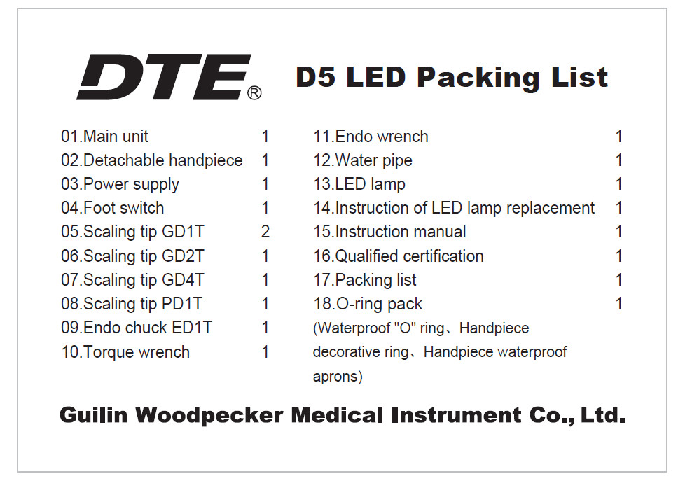Woodpecker DTE D5 LED Dental Ultrasonic Scaler W/ HD-7L LED Handpiece + 6 Tips