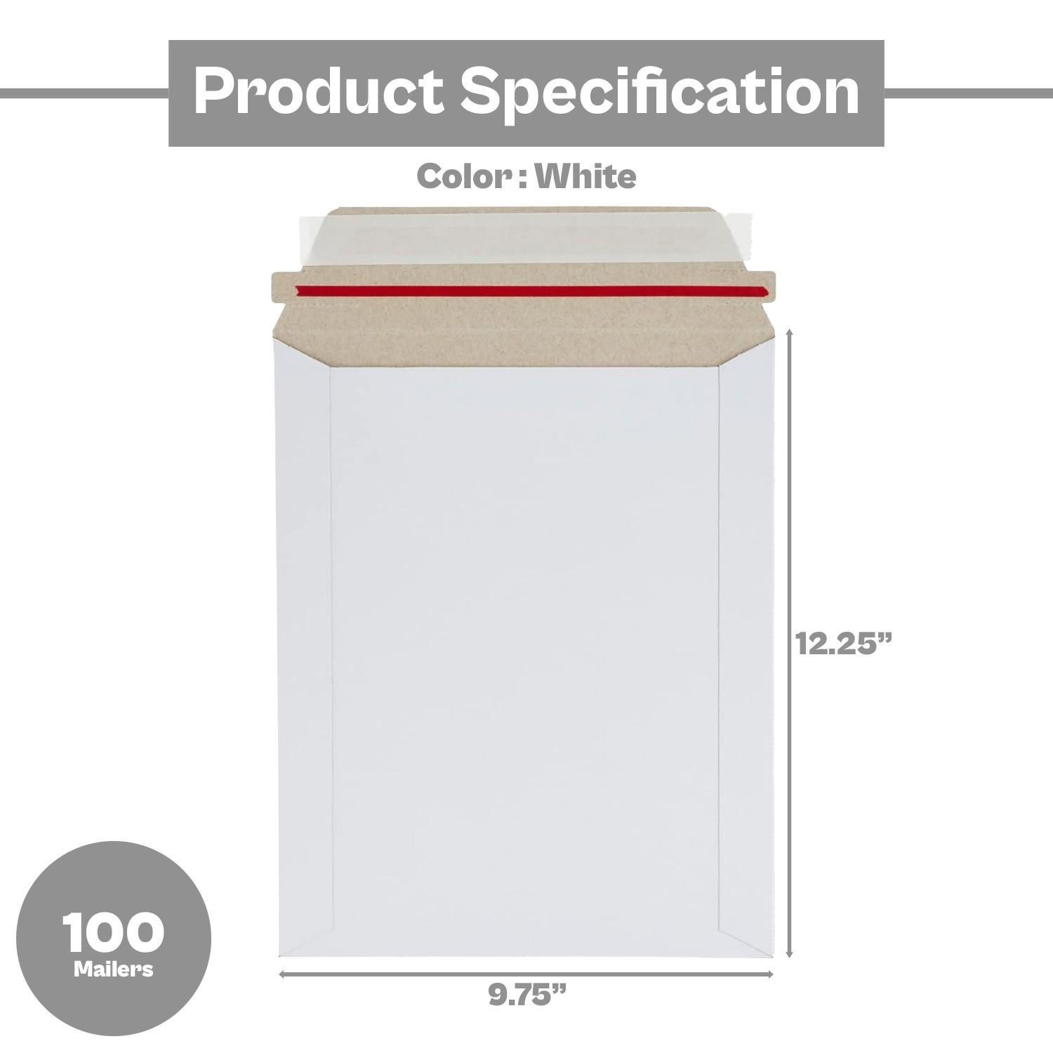 100 – 9.75×12.25 White Rigid Photo Document Mailers Cardboard Envelopes 28 pt.