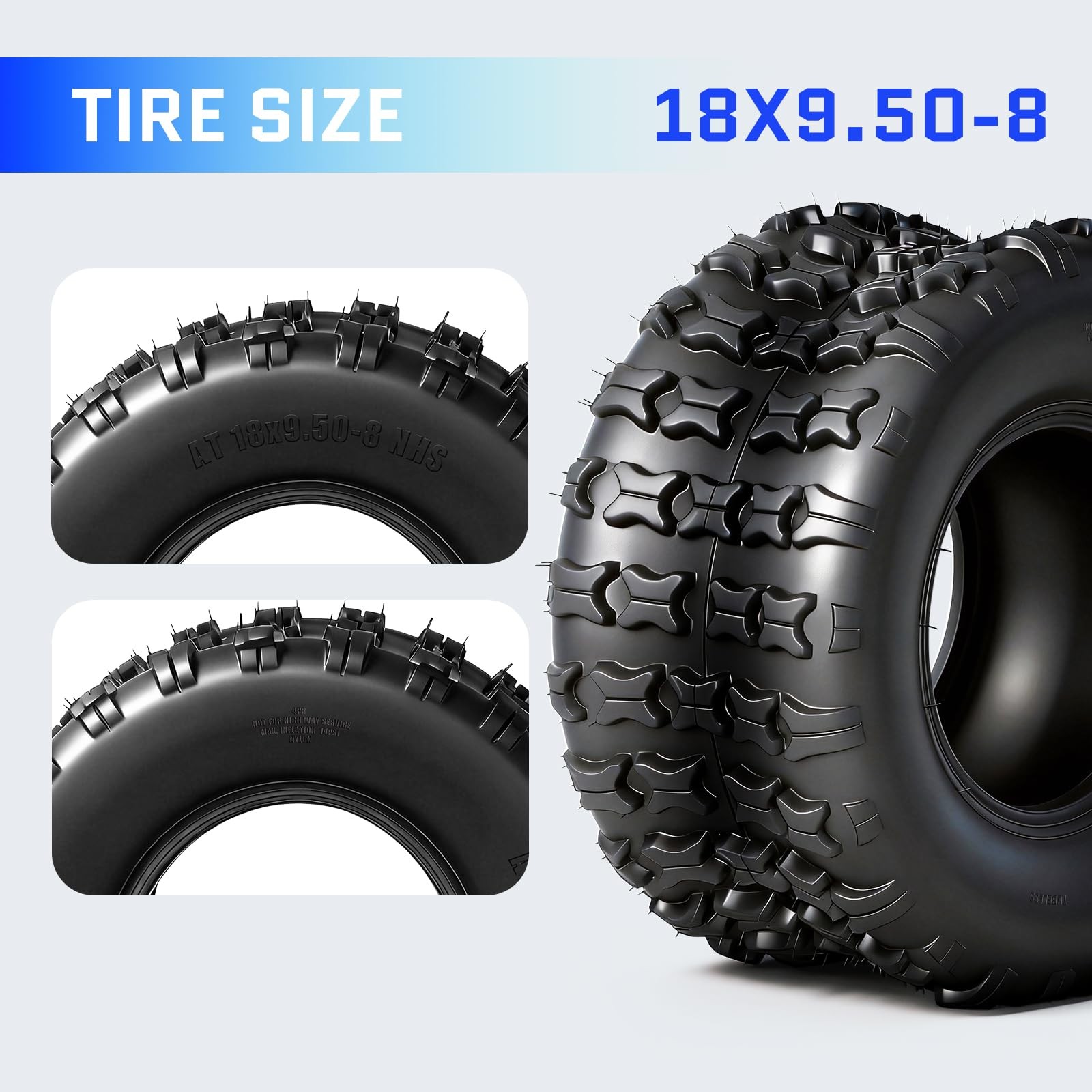 18×9.5-8 ATV UTV Tires 4PR Heavy Duty All-Terrain Mud Trail Tubeless Set of 2