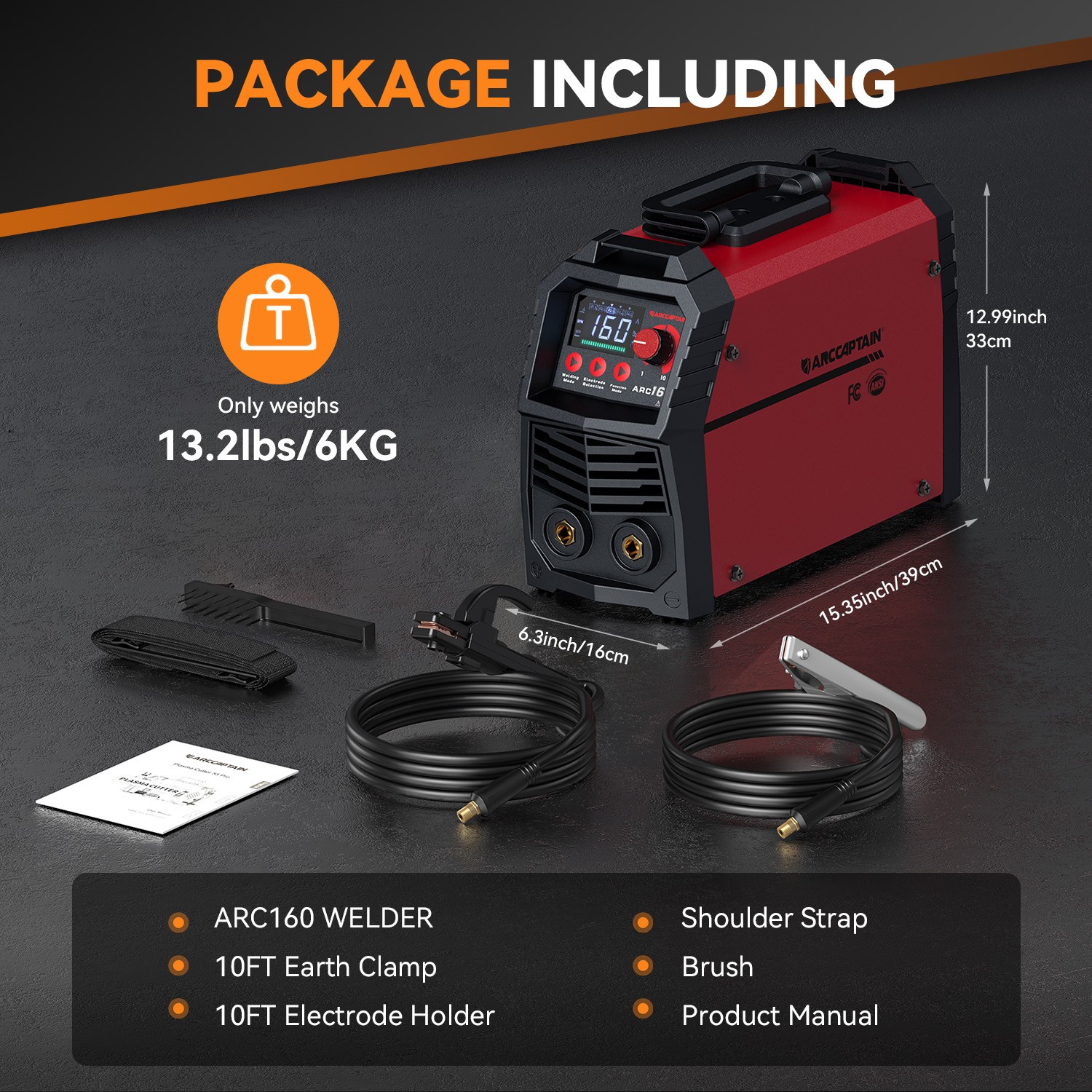 ARCCAPTAIN 160A ARC Lift TIG Welder 110V/220V Dual Voltage MMA Welding Machine