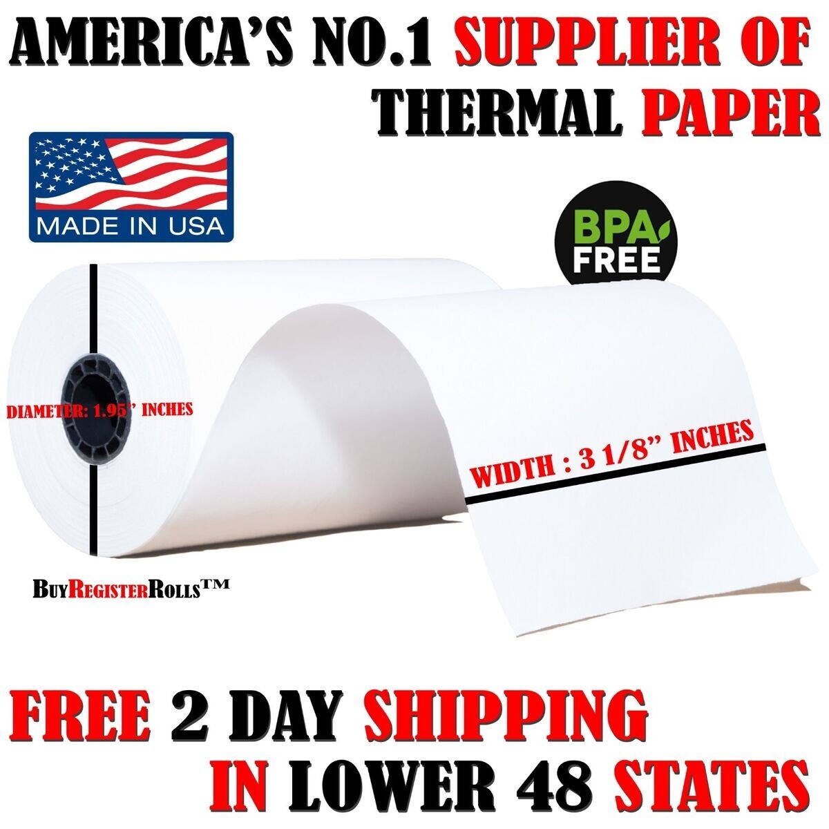 3-1/8″ X 230′ THERMAL POS RECEIPT PRINTER ROLL PAPER BPA FREE- 50 ROLLS – 50 GSM