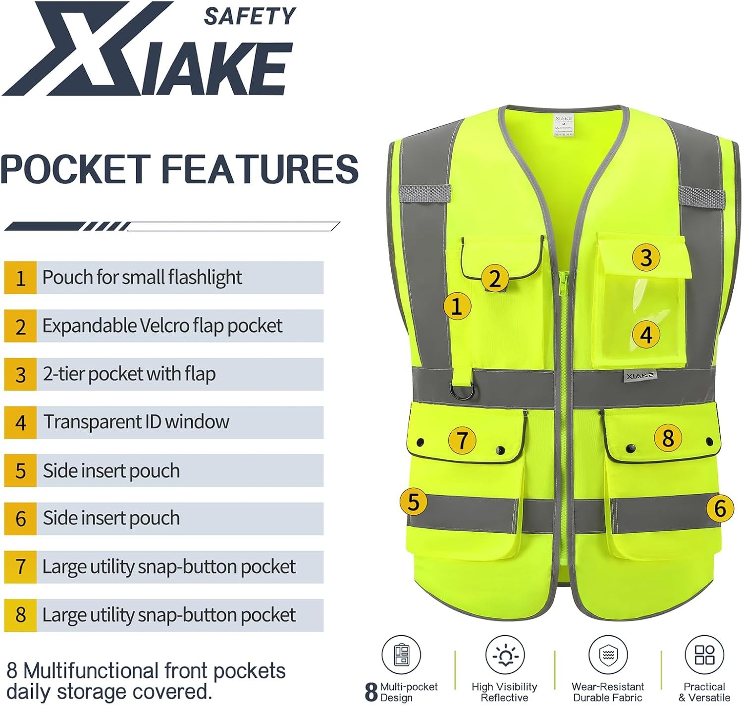 Reflective Safety Vest for Men & Women High Visibility Class 2 Vest with Pockets