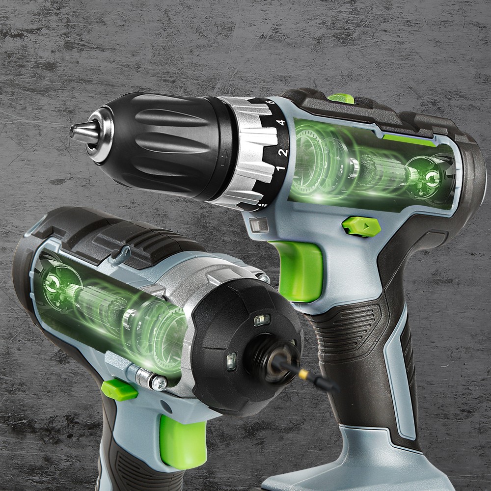 WORKPRO 20V Cordless Drill Driver Impact Driver Kit w/2PC Batteries Fast Charger