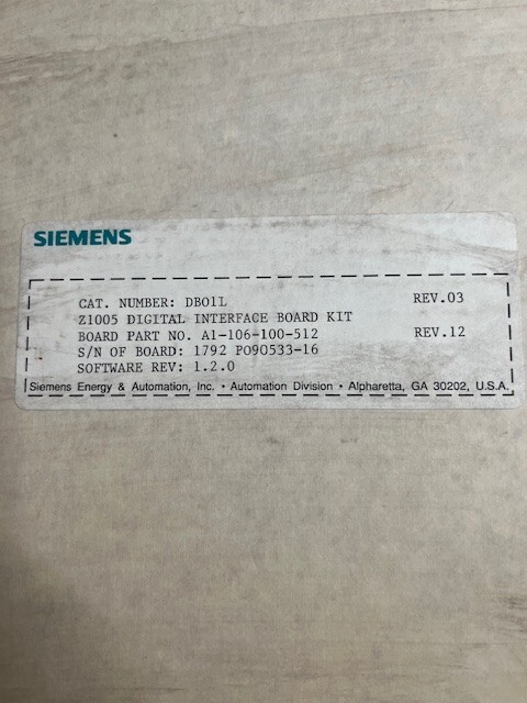 Siemens DB01L Z1005 Digital Interface Board Kit A1-106-100-512 Rev 05 New
