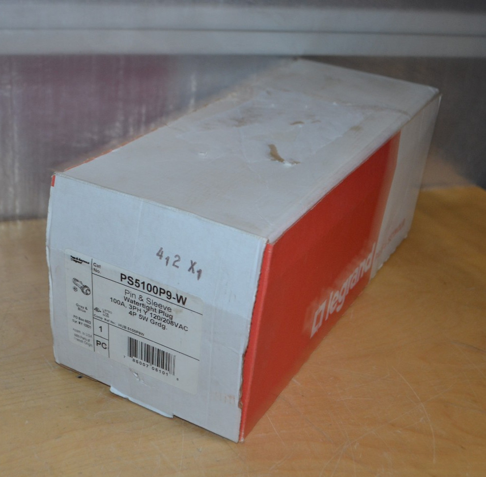 New Pass & Seymour Legrand PS5100P9-W ~ 100A, 3PH 120/208v 4P 5W Pin Sleeve Plug