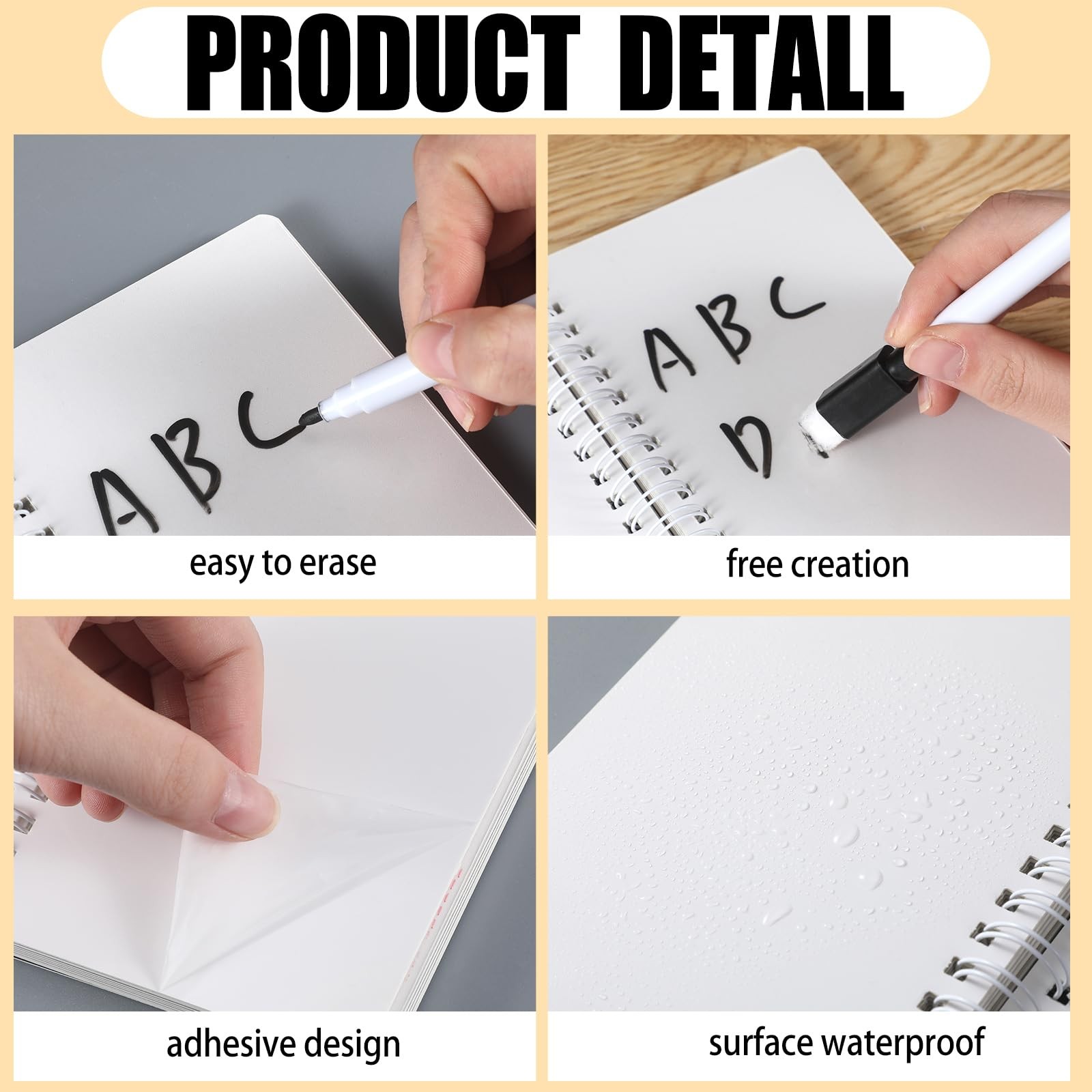 Portable White Board Dry Erase Notebook 4×7 Inch Mini Reusable Black Memo