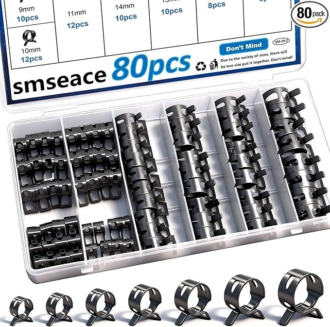 80 Spring Hose Clamps 7-18Mm Constant Tension for Fuel Line Vacuum Air Hose clip