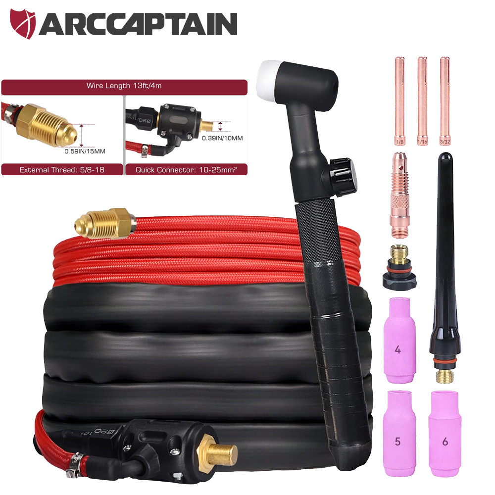 ARCCAPTAIN WP-17V TIG Torch 150 Amp 13FT Lift TIG Welding Gun+10-25mm Connector
