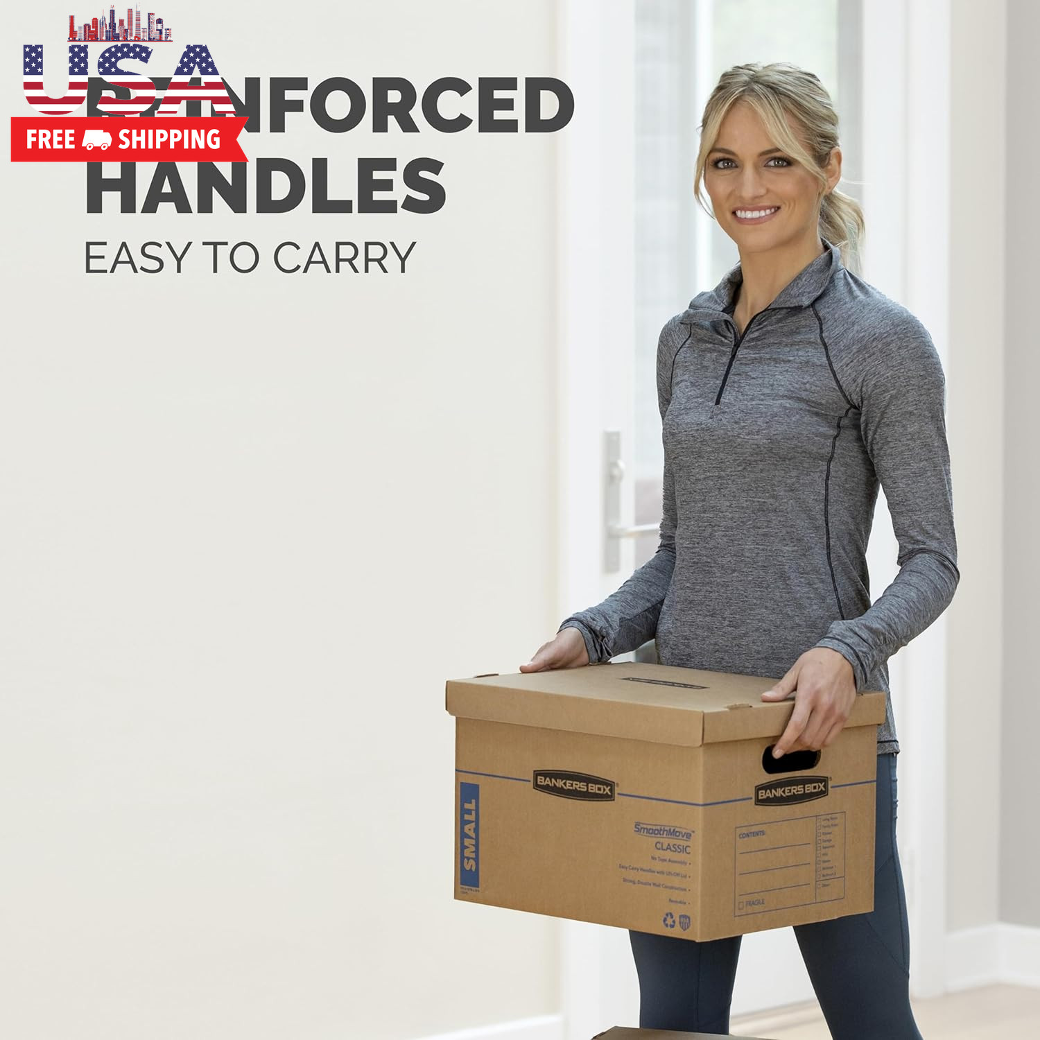 Classic Moving Box 12 Pack Kit, Reinforced Handles, Tape-Free Assembly, Box with