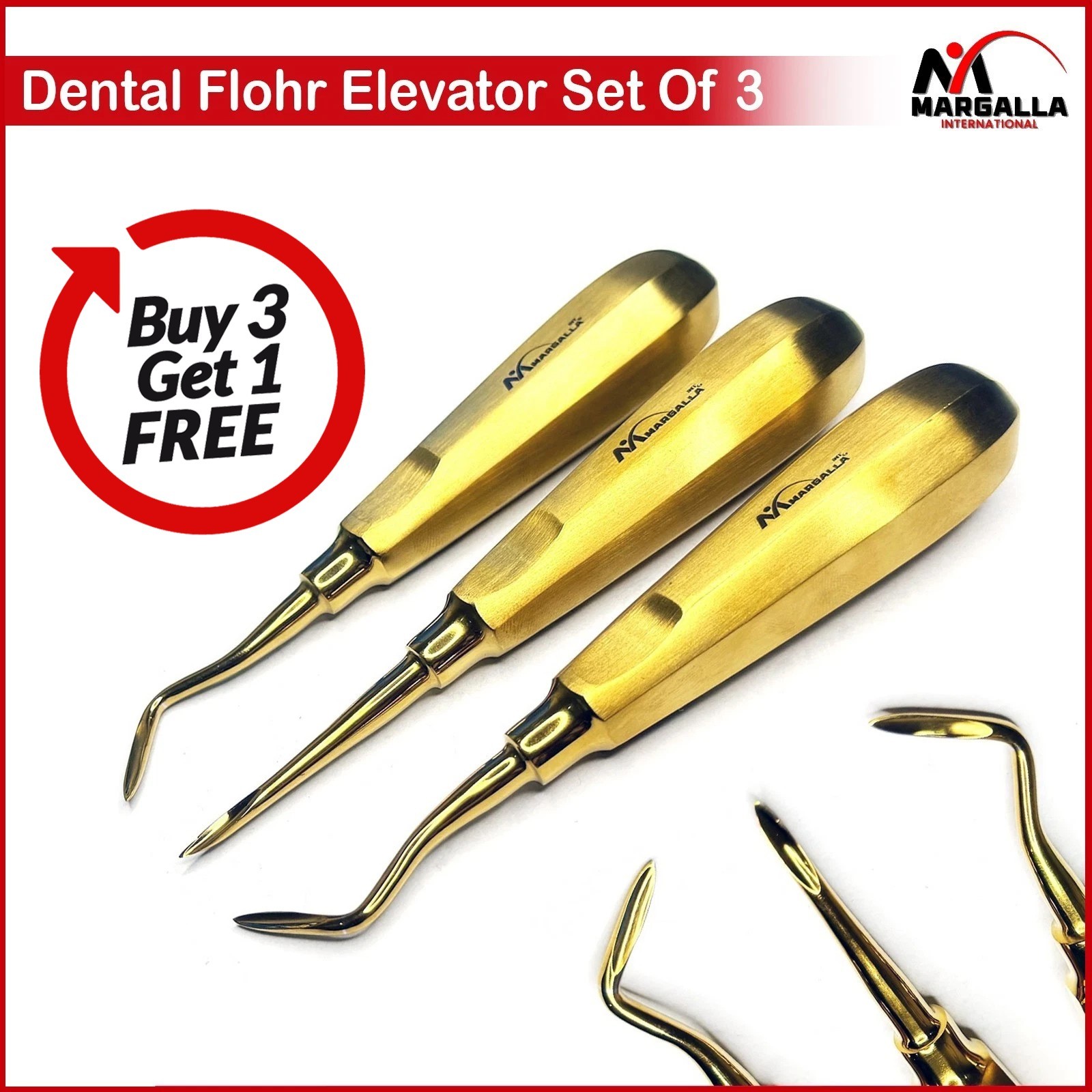 3 Pcs Dental Root FLOHR Elevators Oral Surgery PDL Luxating Tooth loosening