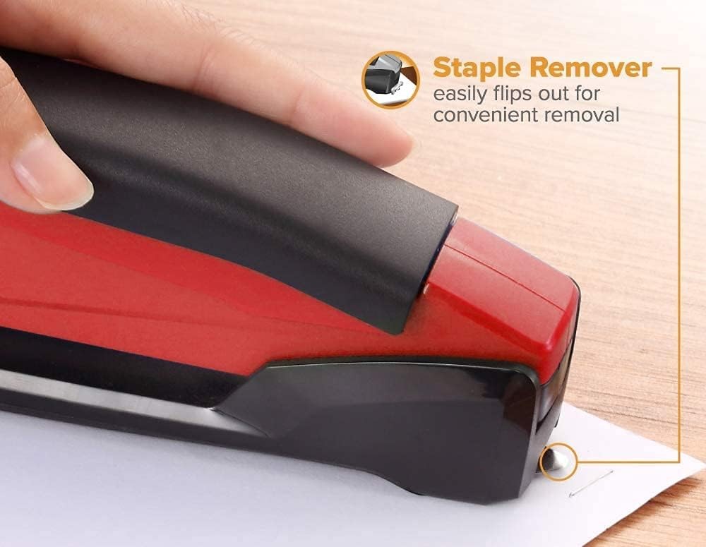 Stapler – InPower, One Touch Heavy Duty Red Office Stapler with Built-in Staple